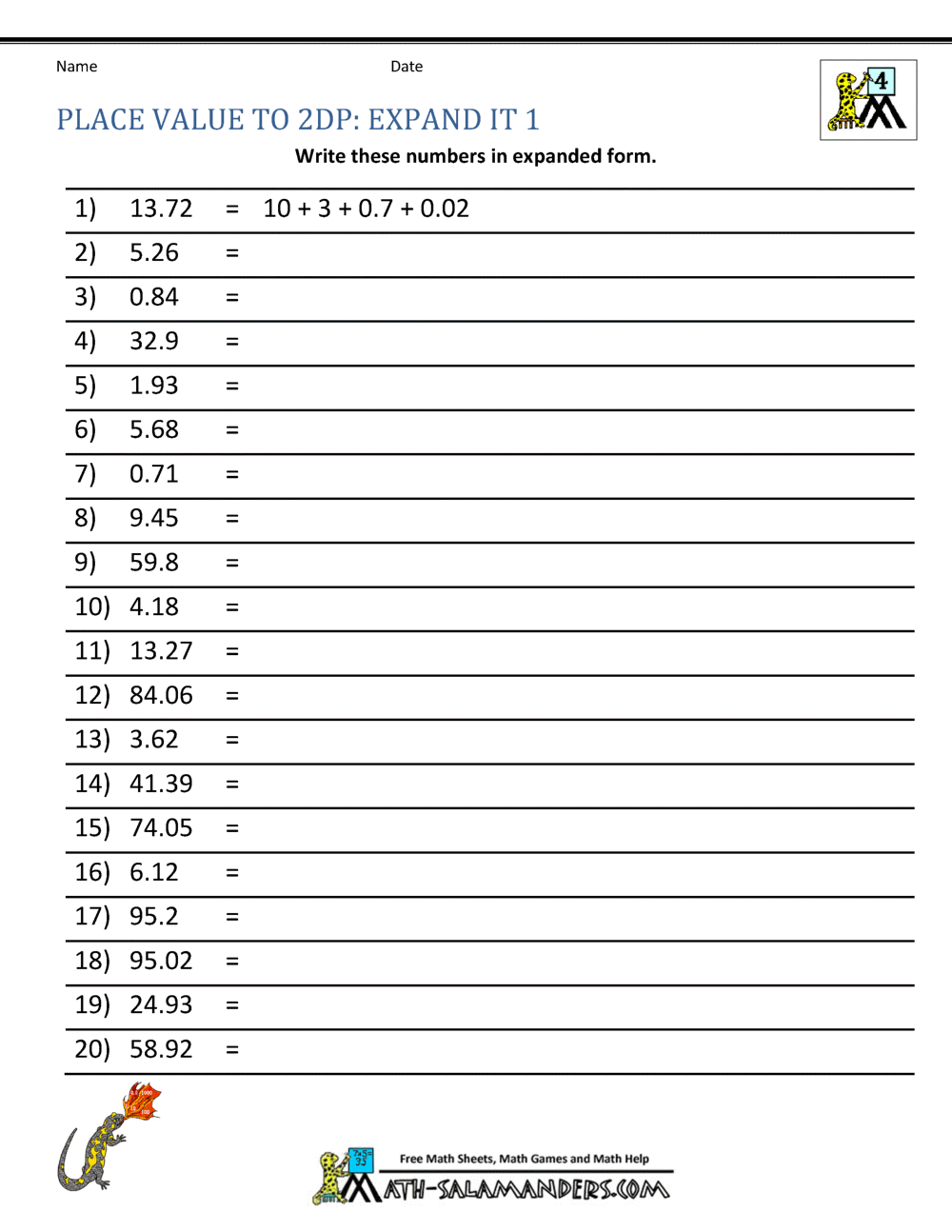 Decimal Place Value Worksheets 4th Grade Decimal Place Value Worksheets 4th Grade