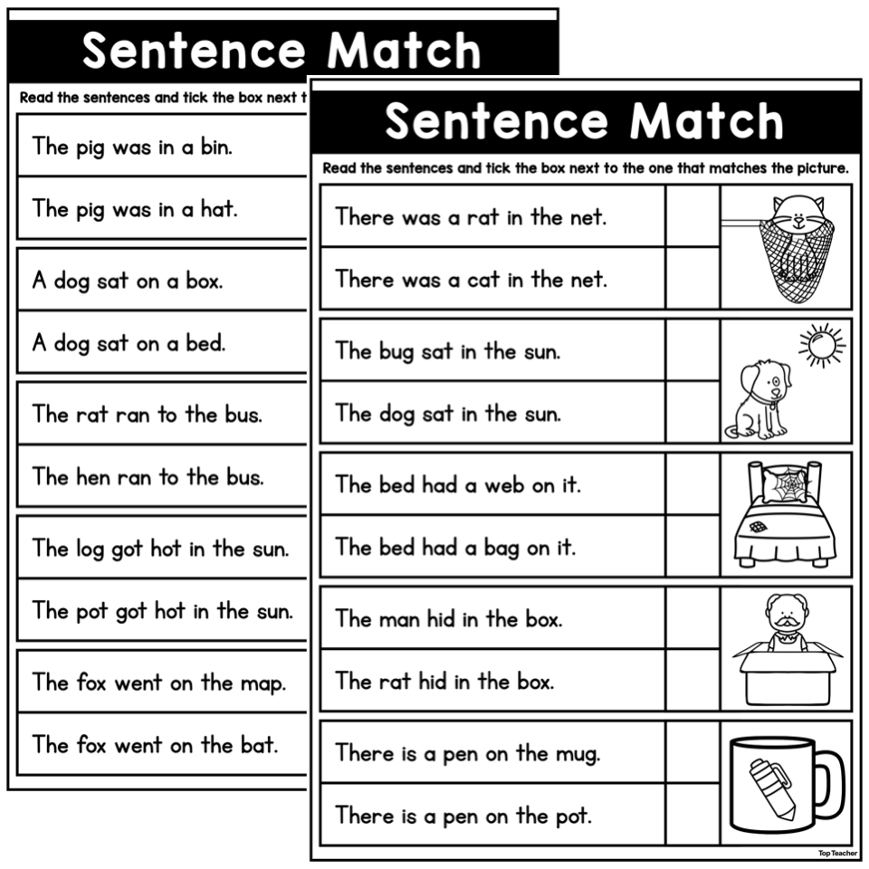 Sentence To Picture Matching Worksheet