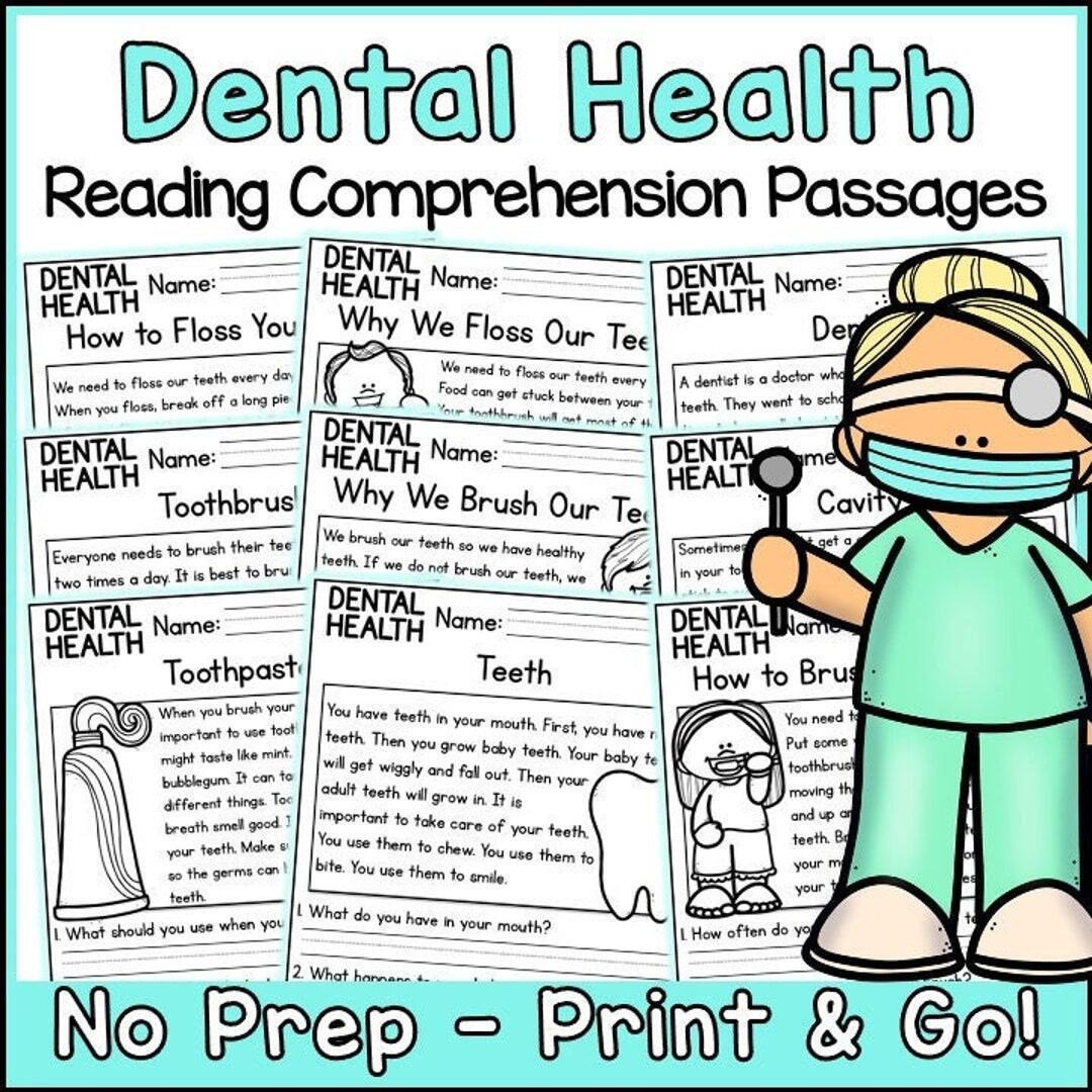 Dental Health Reading Comprehension Passages And Questions Health Hygiene Science Printable Worksheets Etsy