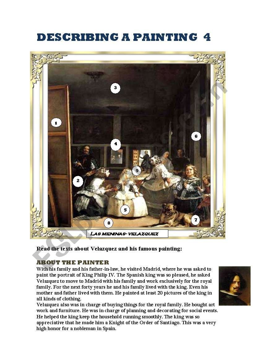 DESCRIBING A PAINTING 4 VELAZQUEZ Reading Comprehension Vocabulary And Writing Activities 2 PAGES ESL Worksheet By Joebcn