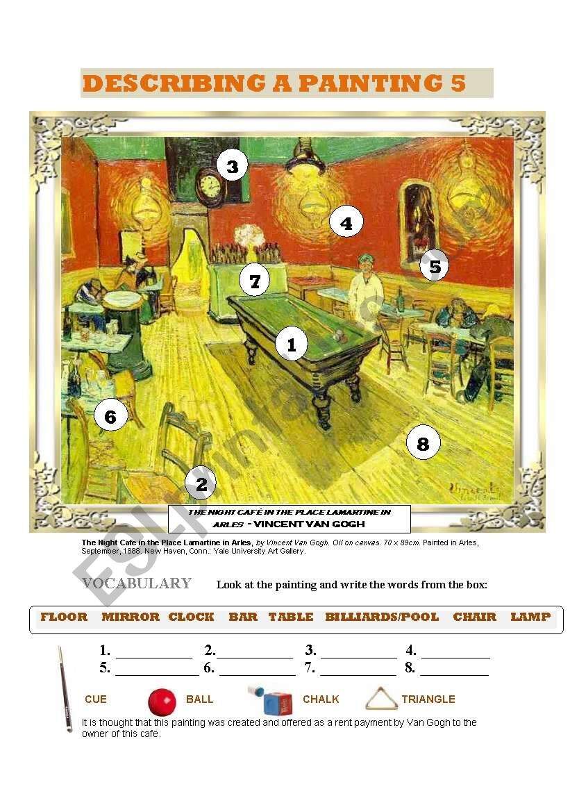 DESCRIBING A PAINTING 5 VAN GOGH 3 PAGES Vocabulary Reading Comprehension And Writing Guide ESL Worksheet By Joebcn