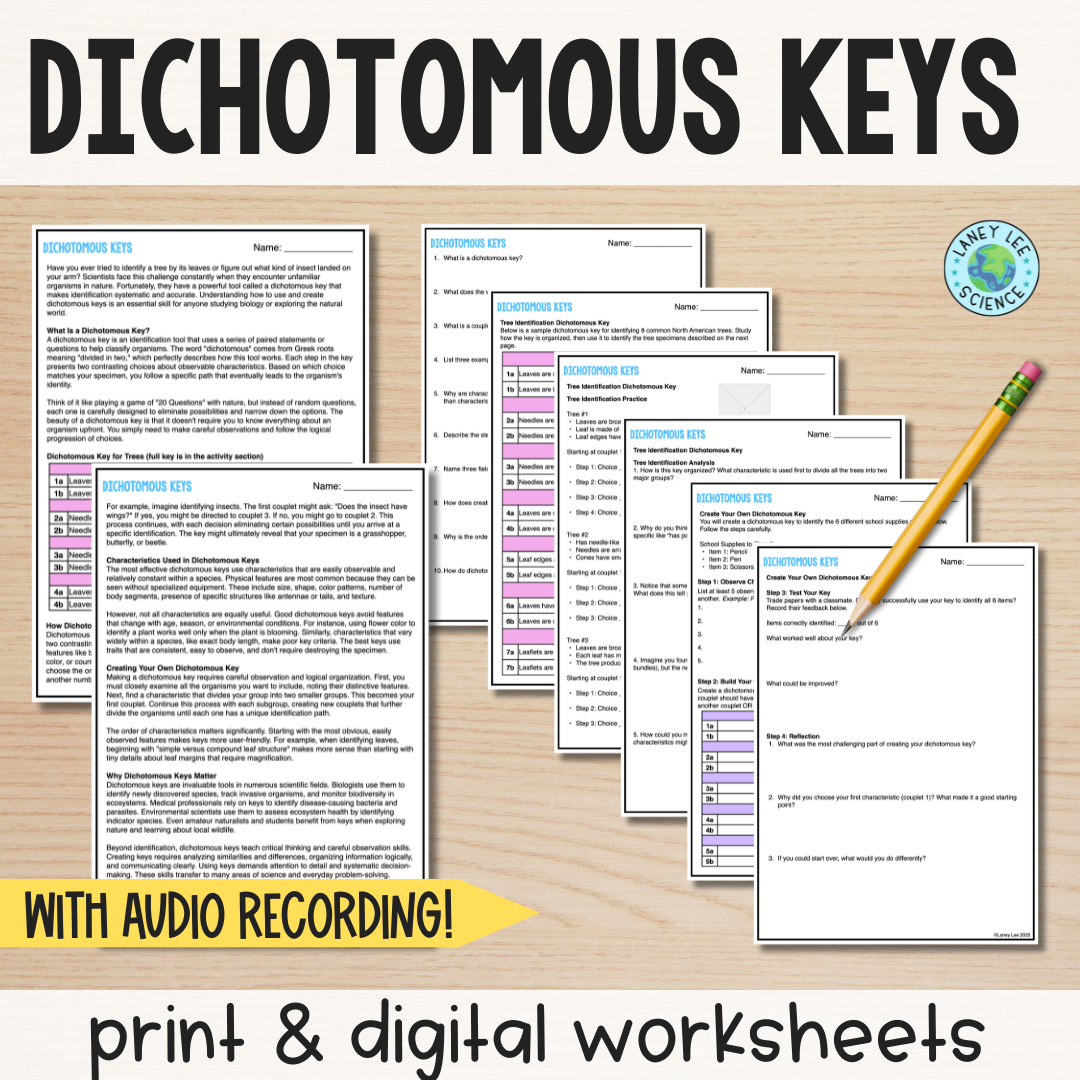 Dichotomous Keys Reading Comprehension Worksheets Laney Lee Dichotomous Keys Reading Comprehension Worksheets Laney Lee