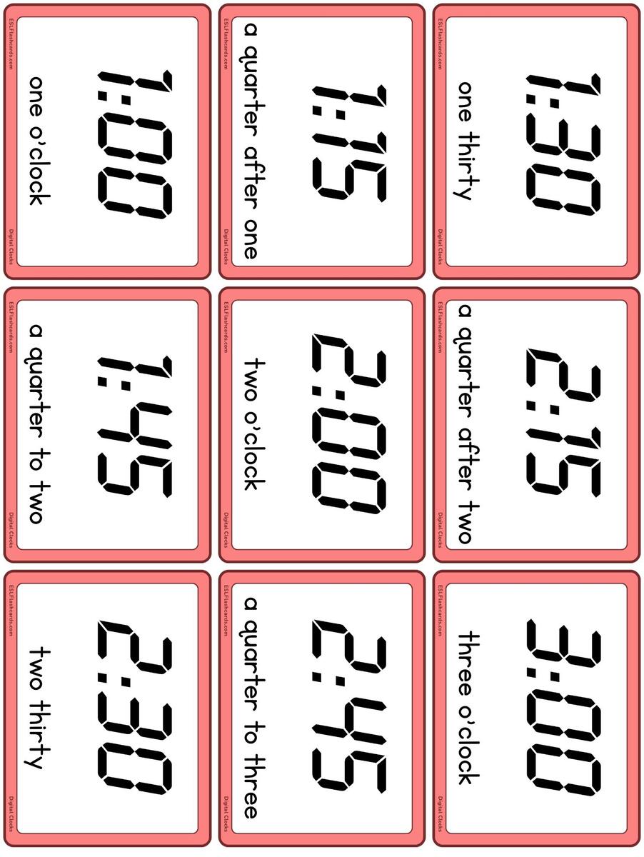 Digital Clocks ESL Flashcards Telling The Time B
