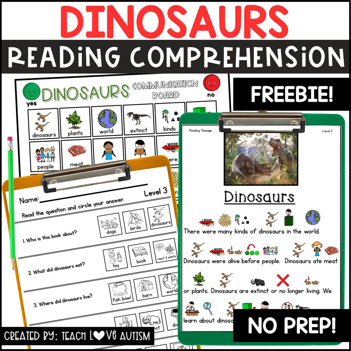 Dinosaurs Reading Visually Comprehension FREEBIE Teach Love Autism Dinosaurs Reading Visually Comprehension FREEBIE Teach Love Autism