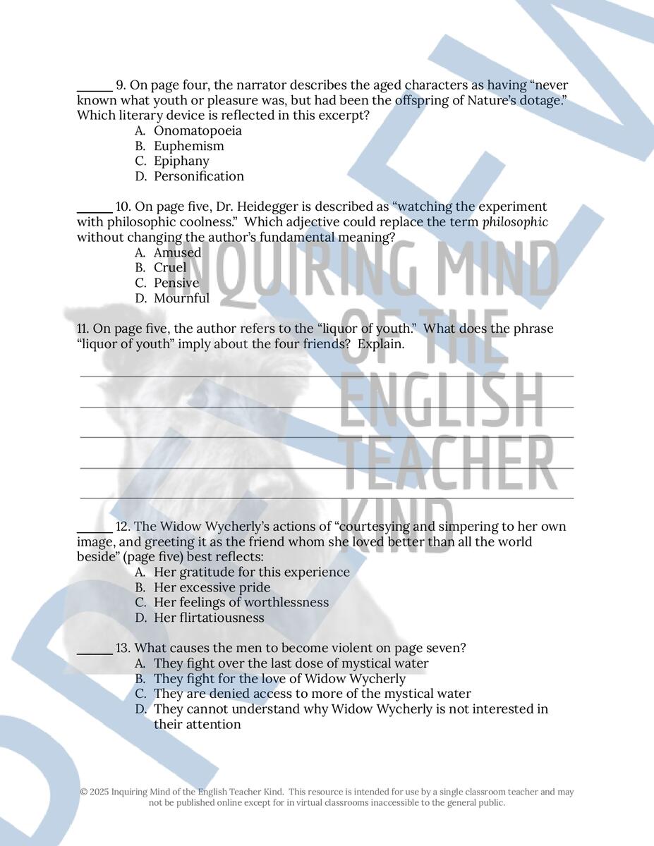 Dr Heidegger S Experiment By Nathaniel Hawthorne Close Reading Worksheet Made By Teachers Dr Heidegger S Experiment By Nathaniel Hawthorne Close Reading Worksheet Made By Teachers