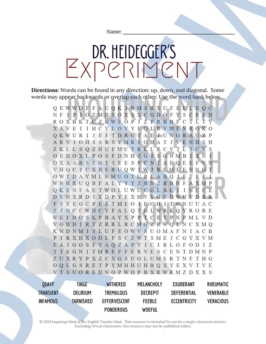 Dr Heidegger S Experiment Quiz Inference Worksheet And Vocabulary Games Made By Teachers Dr Heidegger S Experiment Quiz Inference Worksheet And Vocabulary Games Made By Teachers