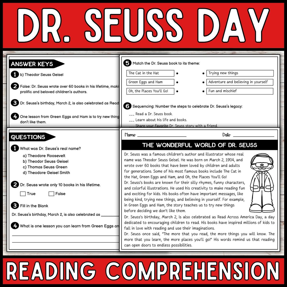 Dr Seuss Reading Comprehension Passage Questions Read Across America Day Close Reading Made By Teachers Dr Seuss Reading Comprehension Passage Questions Read Across America Day Close Reading Made By Teachers