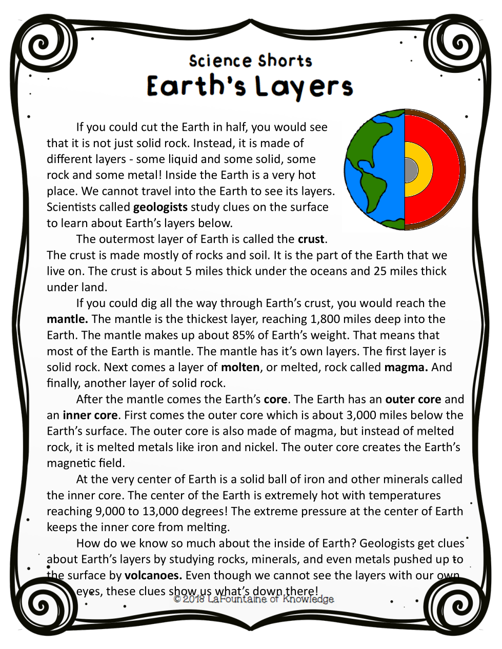 Earth S Layers Reading Passage Katherine Batson Library Formative