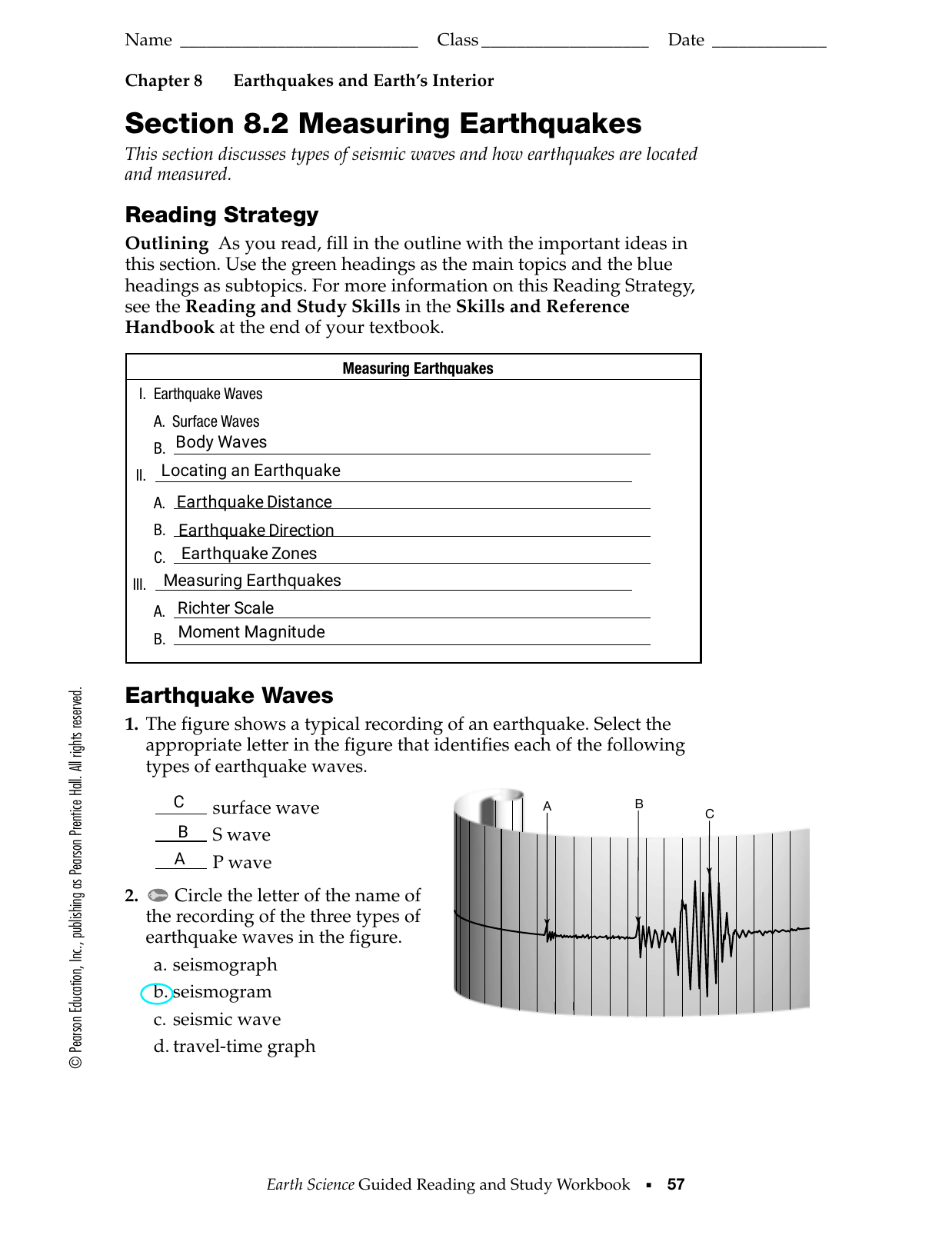 Earthquake Measurement Worksheet Earthquakes Reading Time Distance P S Graph
