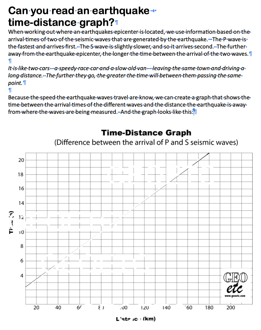 Earthquakes Reading Time Distance P S Graph Earthquakes Reading Time Distance P S Graph