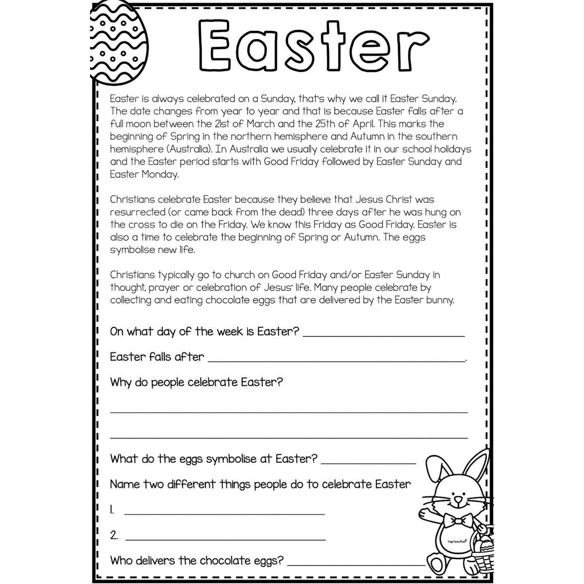 Easter Comprehension Worksheet Top Teacher Easter Comprehension Worksheet Top Teacher
