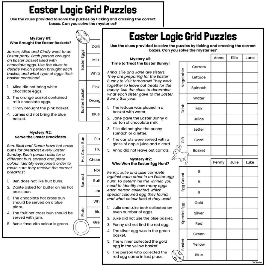 Easter Logic Grid Puzzles Worksheets Top Teacher
