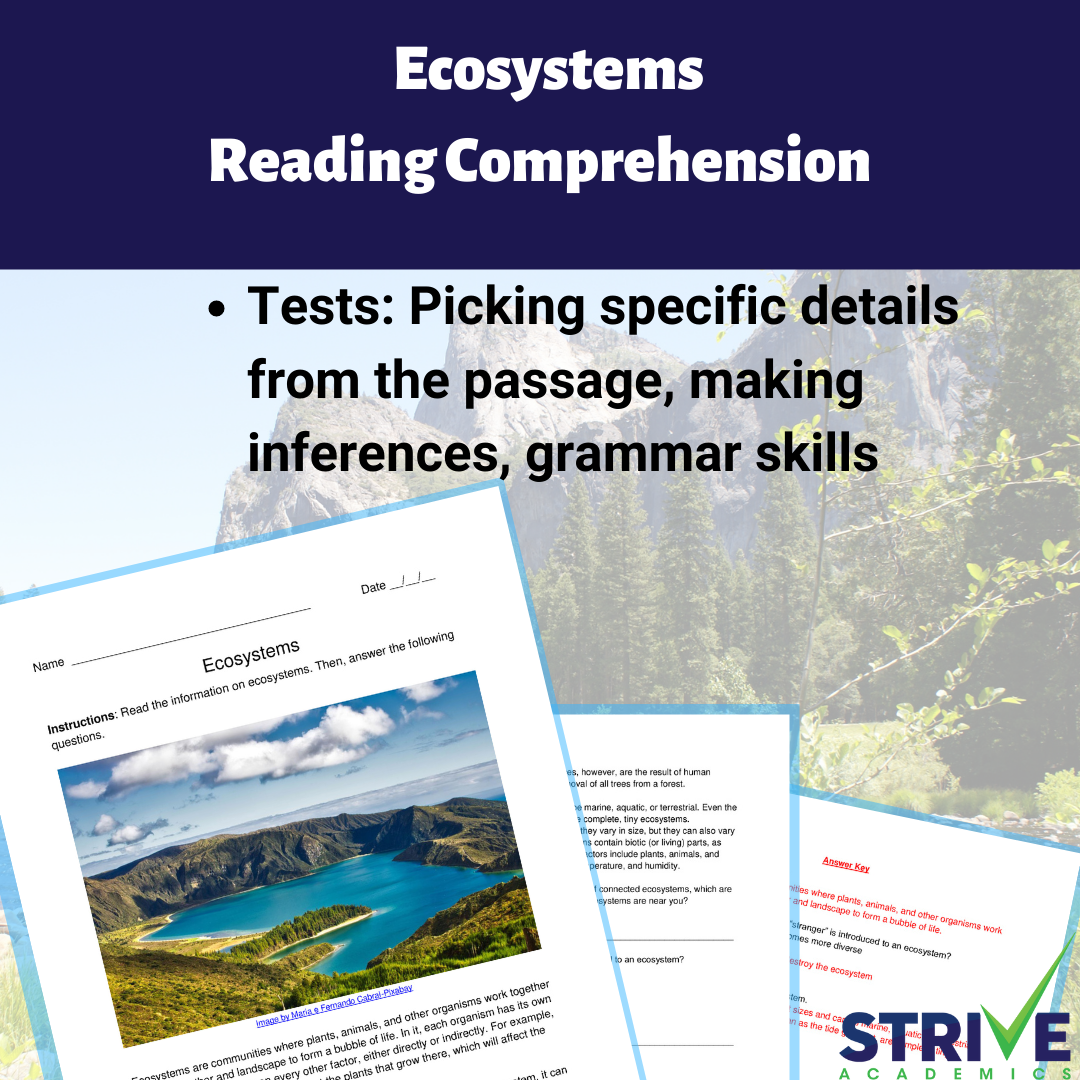Ecosystems English Reading Comprehension Worksheet Classful