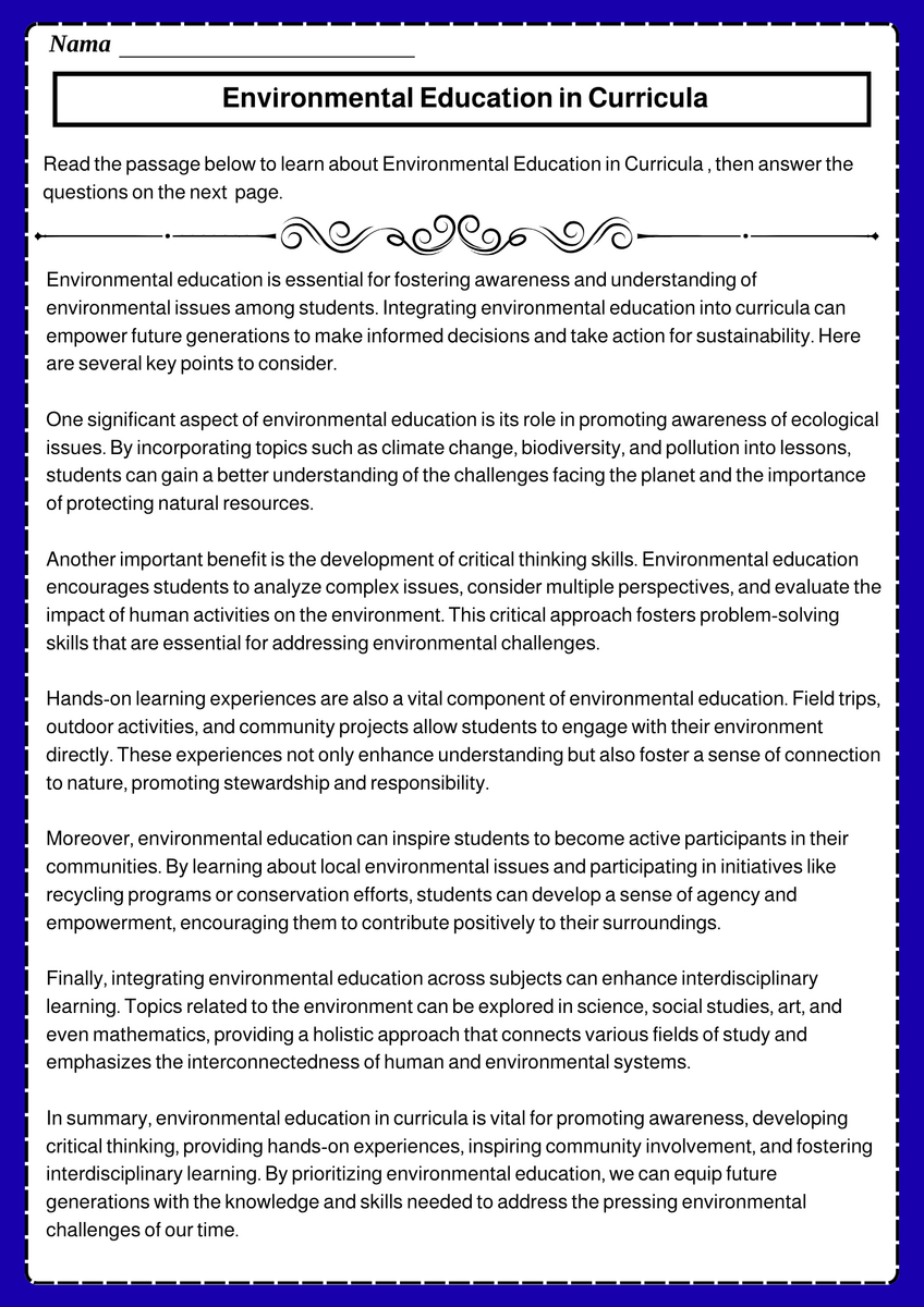 Education In Curricula Reading Comprehension Passages Questions Worksheets Teaching Resources Education In Curricula Reading Comprehension Passages Questions Worksheets Teaching Resources