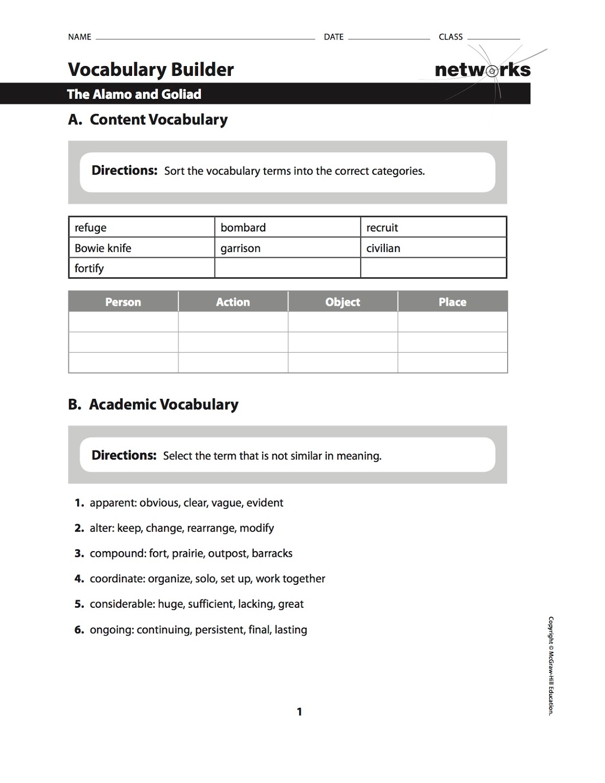 EHMS Texas History Guided Reading For Lesson 3 Chapter 11 Vocabulary Builder Worksheet Due