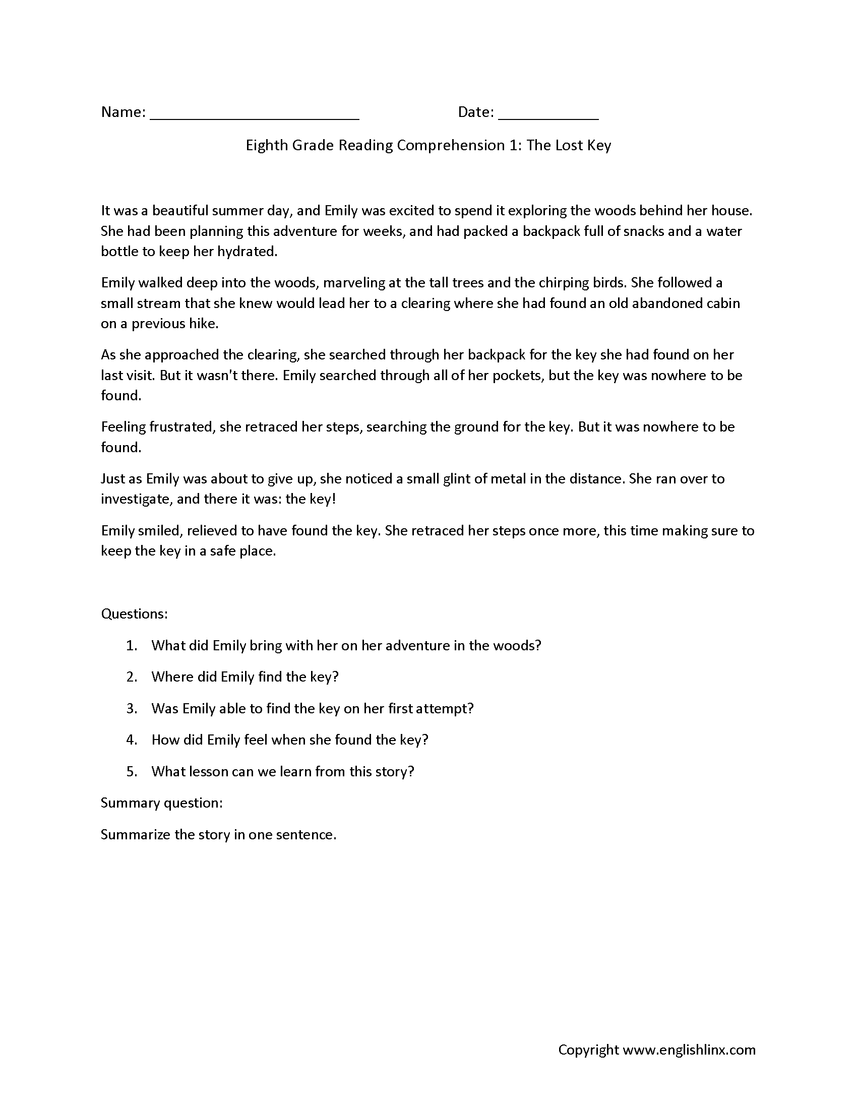 Eighth Grade Reading Comprehension Worksheets Passages Question Sets Reading Comprehension Online Exercise For Grade 8 Worksheets Library