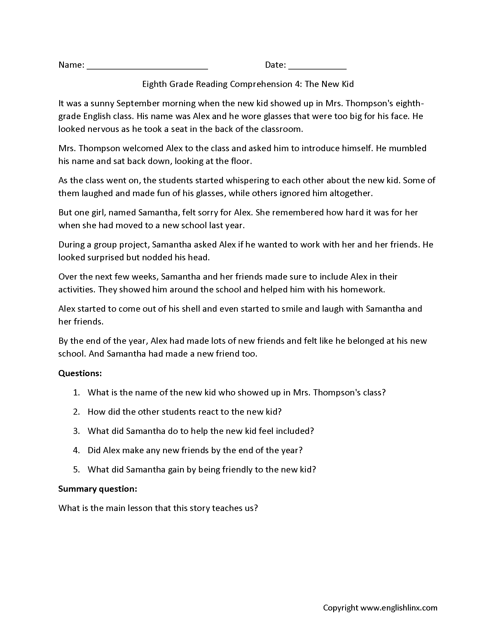 Reading Comprehension Online Exercise For Grade 8 Worksheets Library