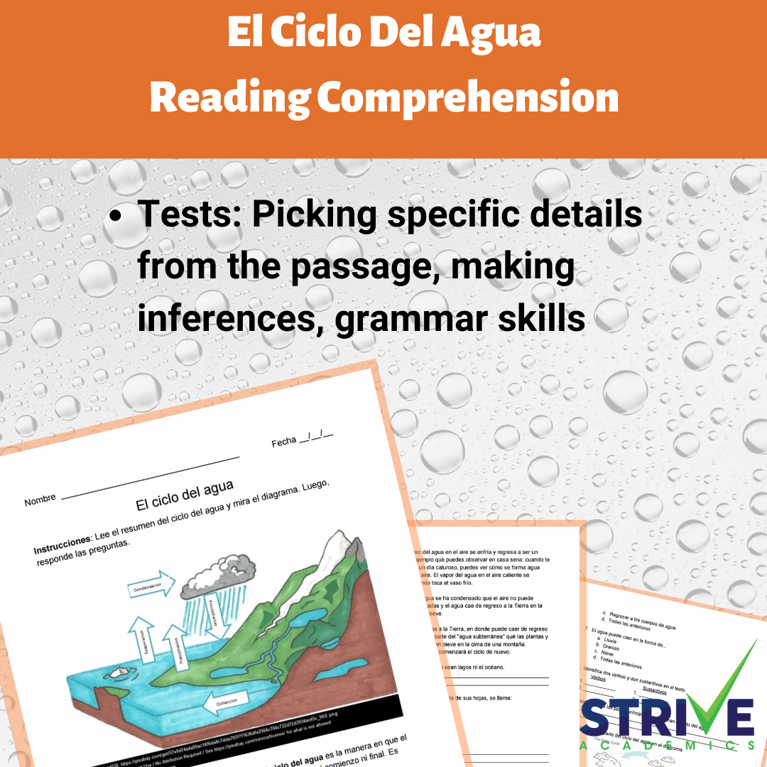 El Ciclo Del Agua The Water Cycle Reading Comprehension Worksheet Spanish Ver Classful