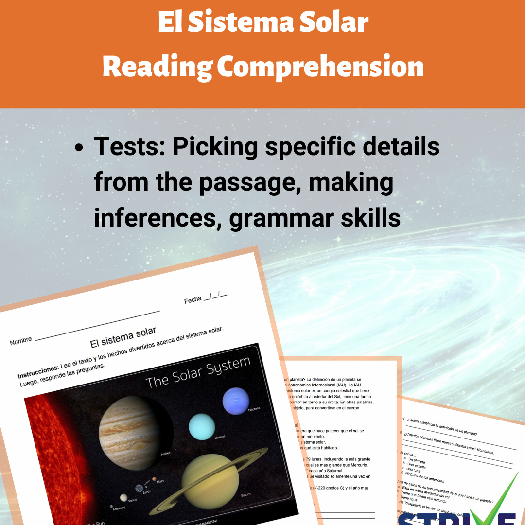 El Sistema Solar The Solar System Reading Comprehension Worksheet Spanish Ver Classful Strive Academics Spanish Payhip