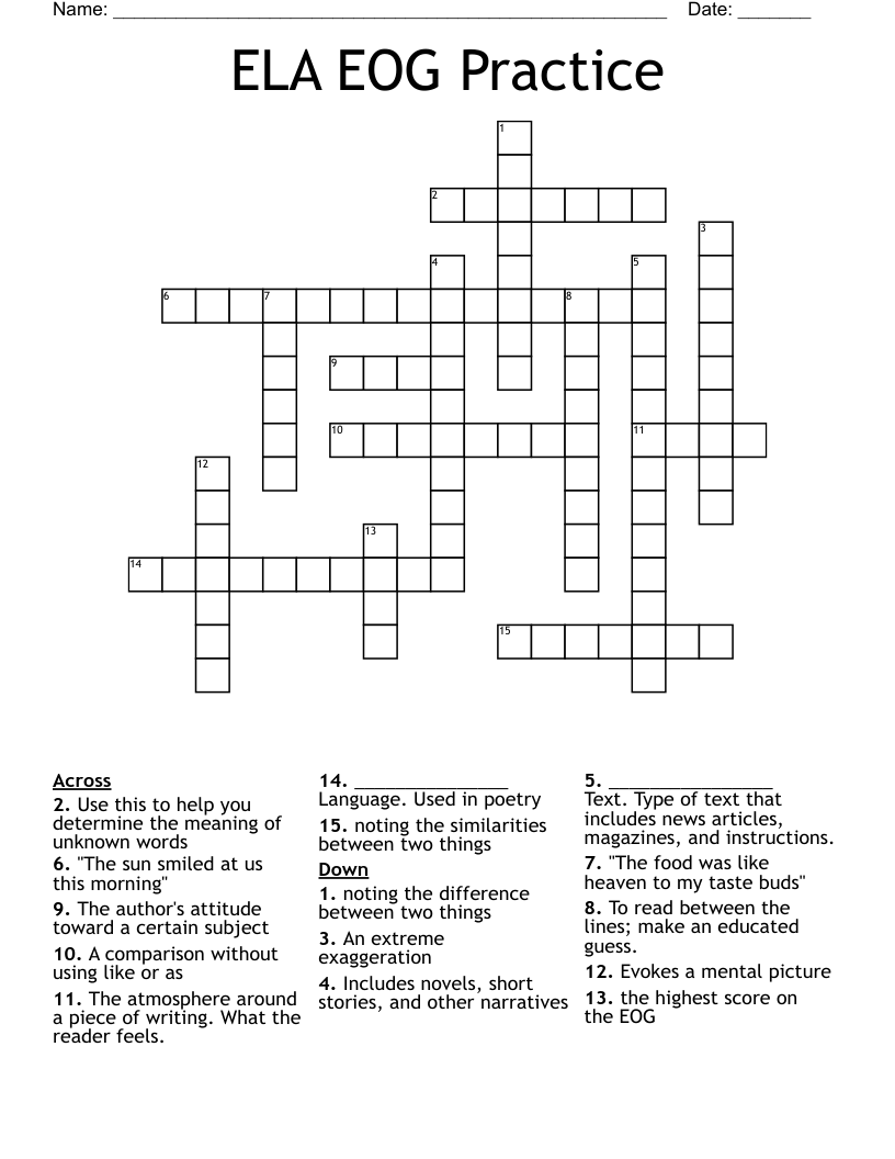 ELA EOG Practice Crossword WordMint
