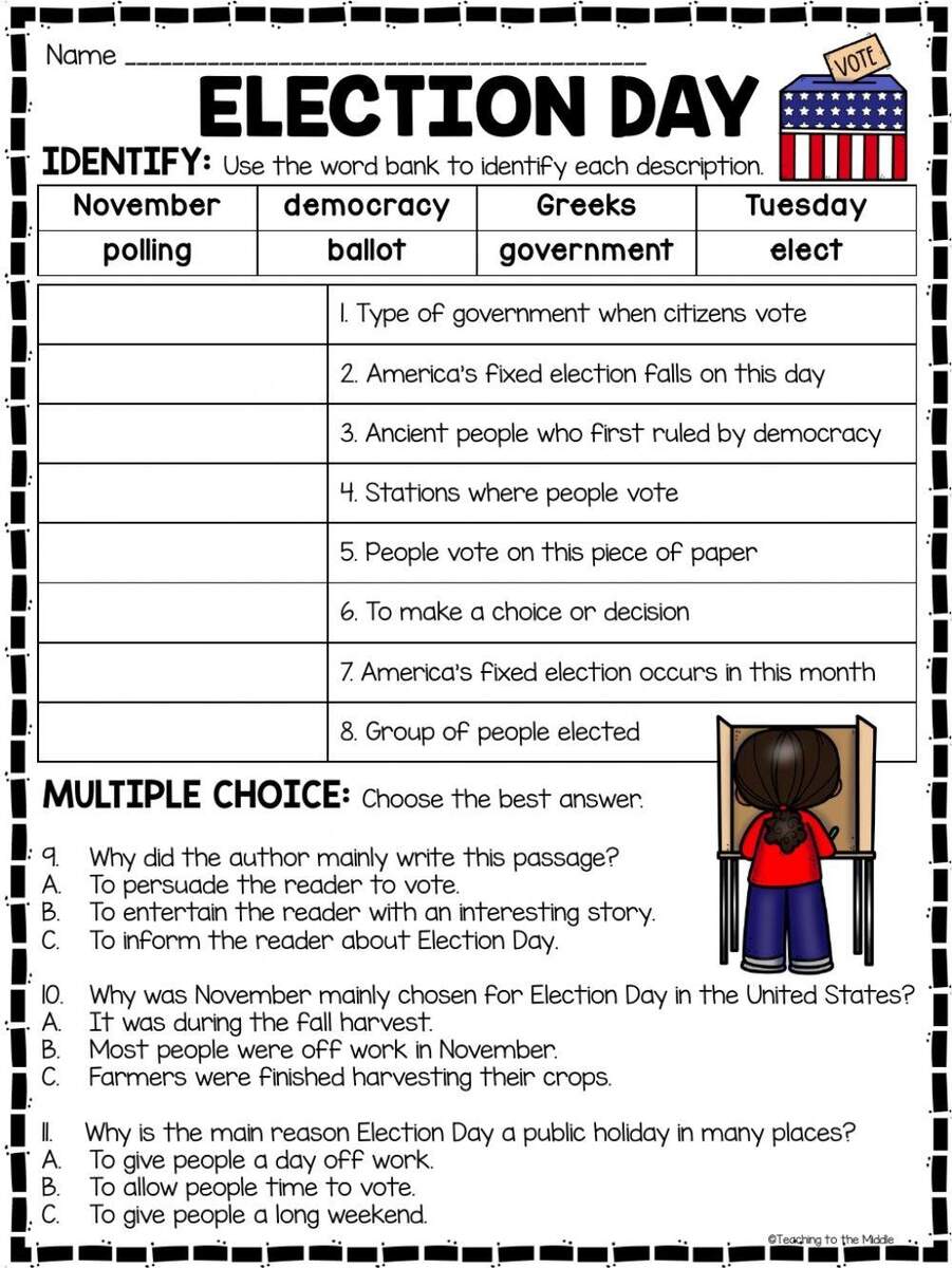 Election Day Online Exercise For Worksheets Library