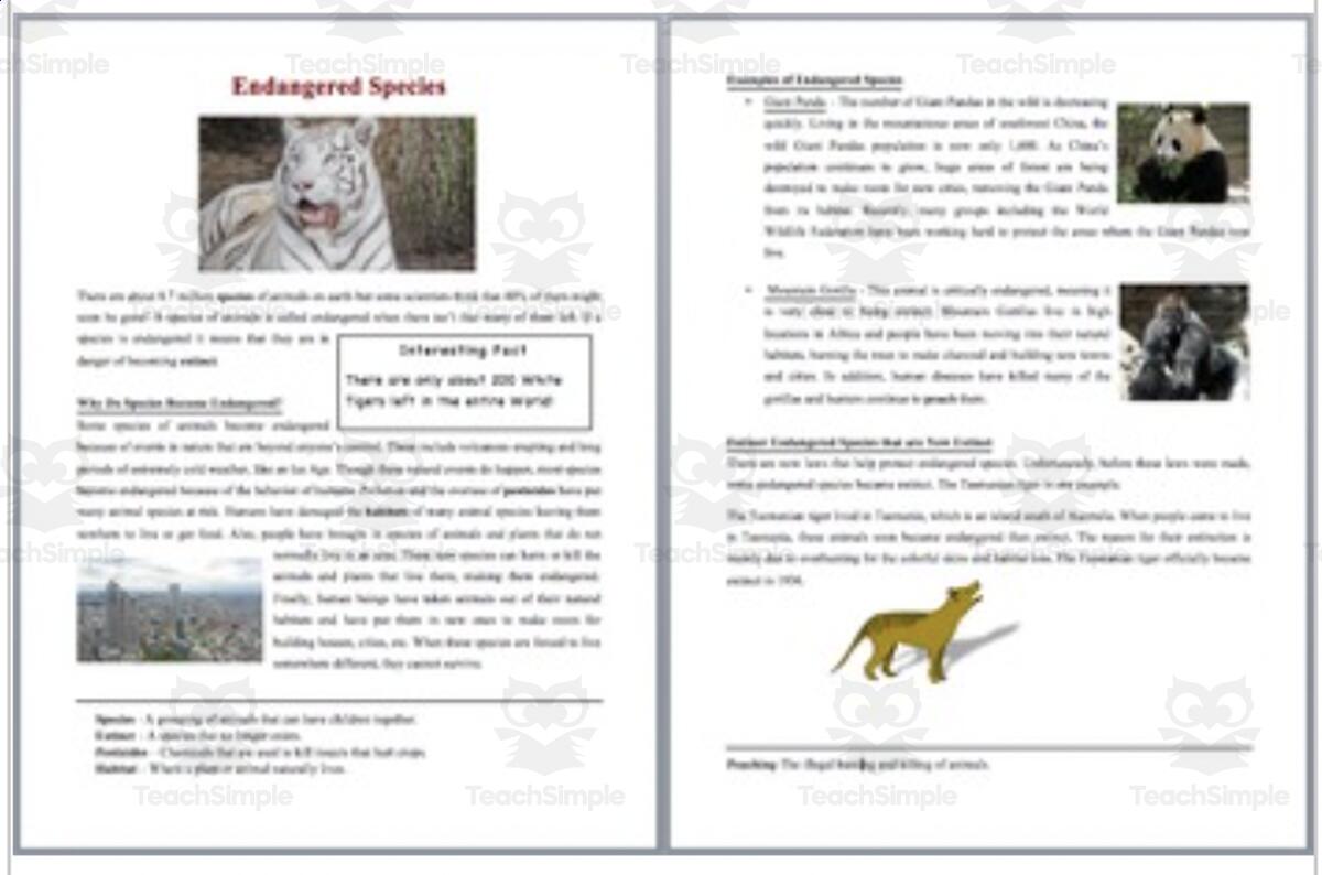 Endangered Species Reading Comprehension Article By Teach Simple Endangered Animals ESL Worksheet By Ahmed B