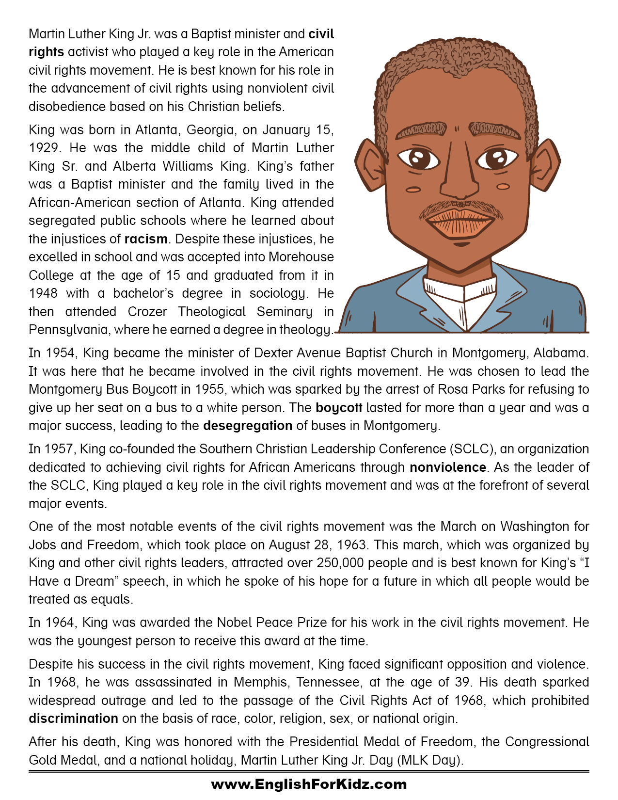 Martin Luther King Jr Reading Comprehension Passage Made By Teachers