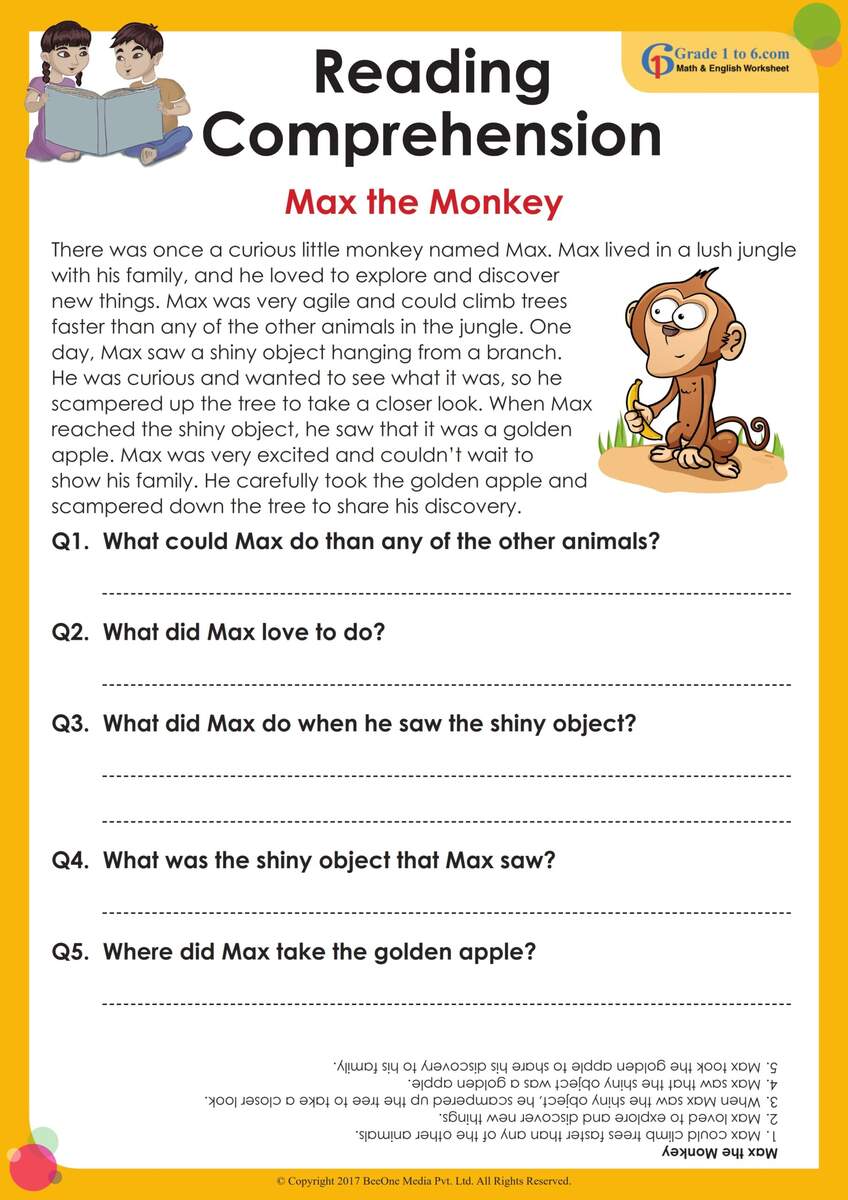 English Worksheets For Grade 1 Reading Comprehension English Worksheets For Grade 1 Reading Comprehension