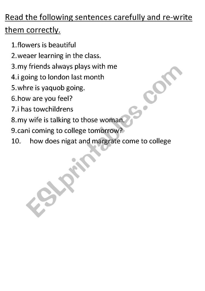 Error Correction ESL Worksheet By Tilak Error Correction ESL Worksheet By Tilak