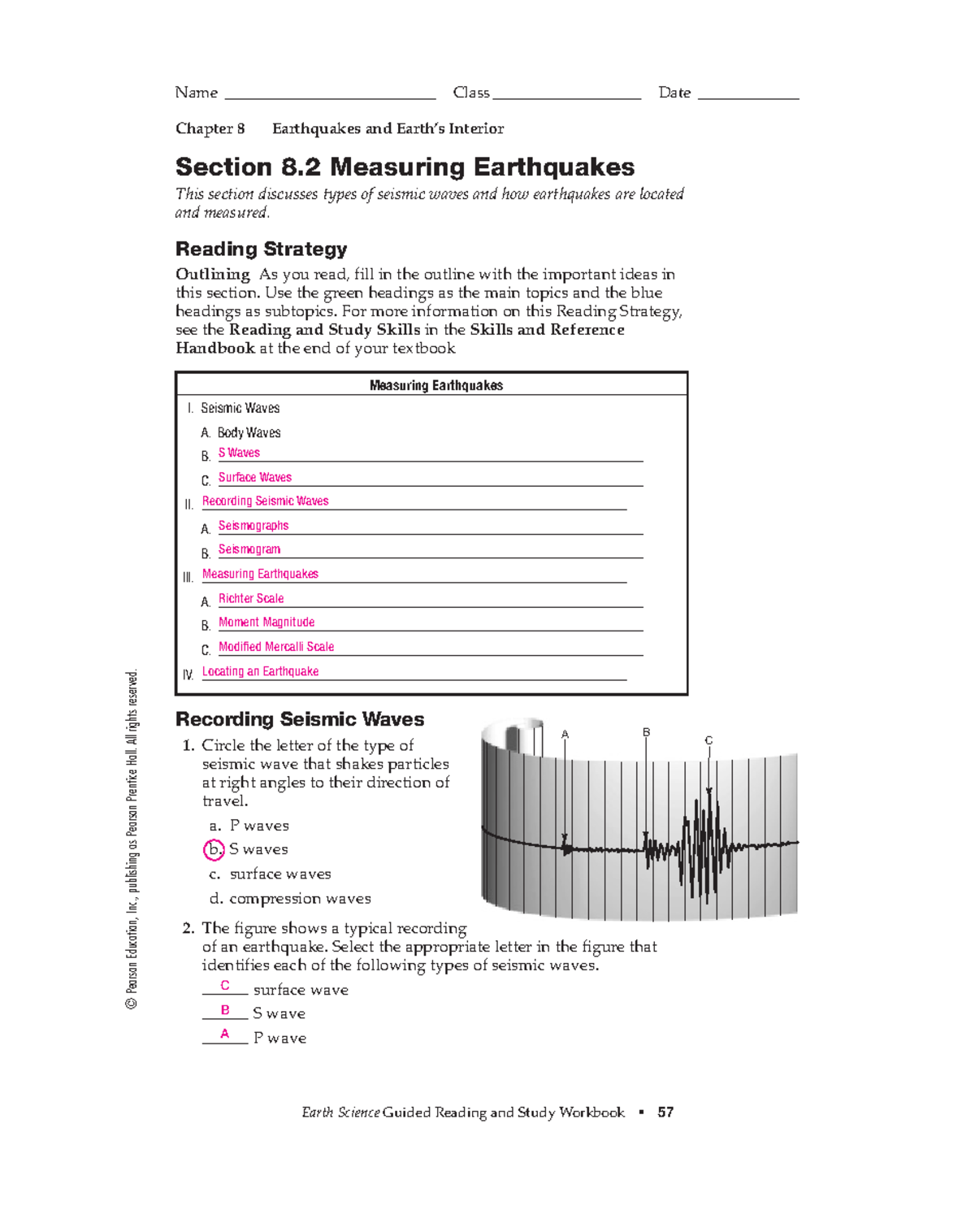 ES 8 2 Worksheet Earthquake Measurement Seismic Waves Answers Studocu