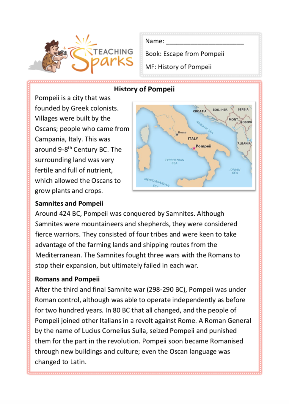 Escape From Pompeii Activities And Resources KS2