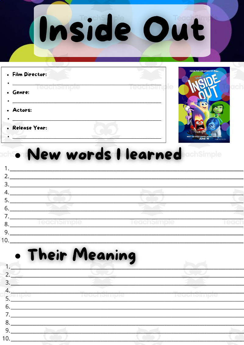 ESL Movie Guide Worksheets On Inside Out By Teach Simple