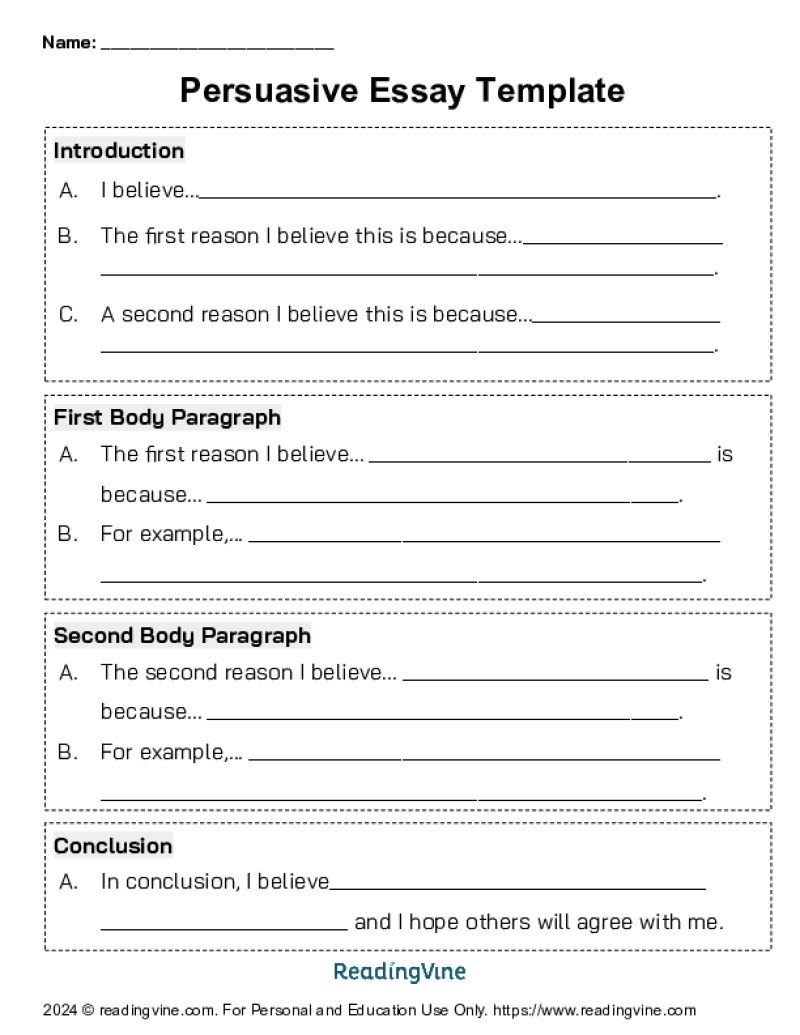 Essay Outline Templates ReadingVine
