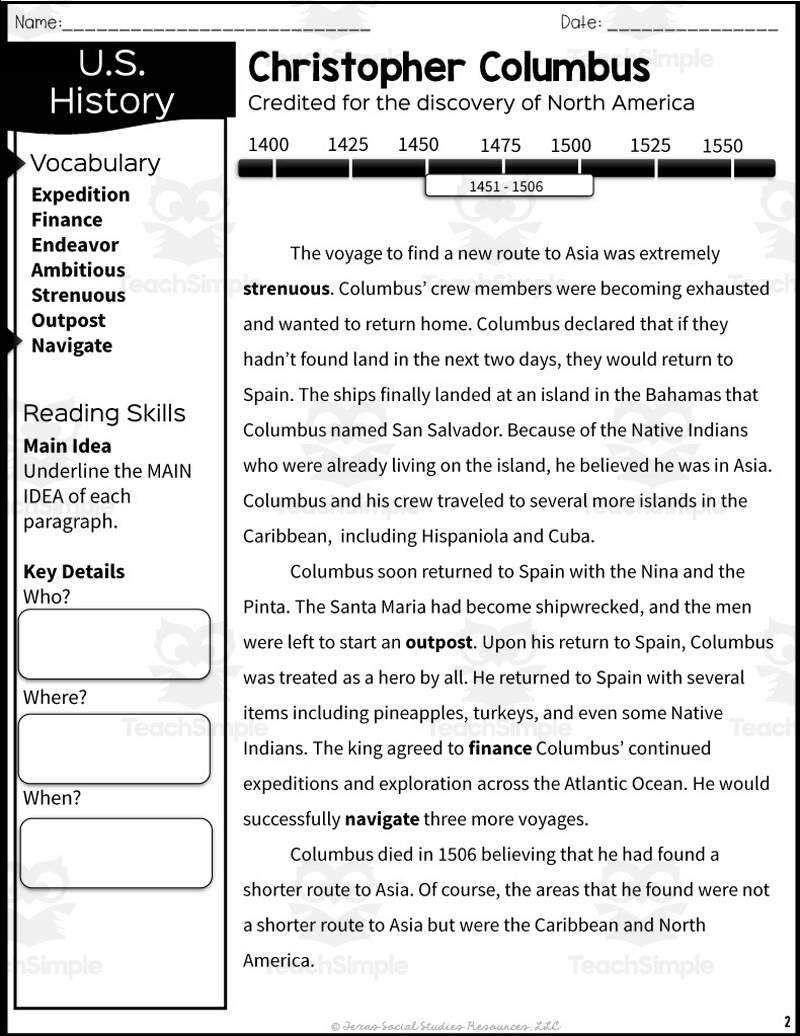 European Exploration With Christopher Columbus Reading Packet By Teach Simple European Exploration With Christopher Columbus Reading Packet By Teach Simple