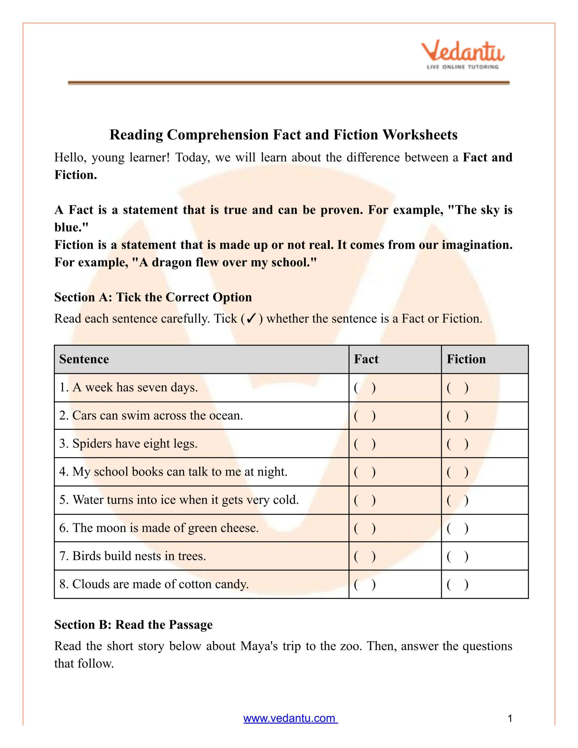 Fact Vs Fiction Reading Comprehension Worksheets PDF Fact Vs Fiction Reading Comprehension Worksheets PDF