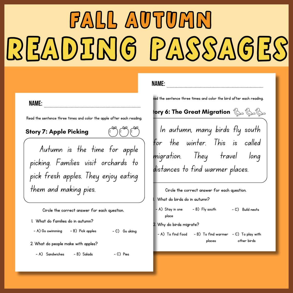 Fall Autumn Easy Reading Comprehension Worksheets For 1st 3rd Grade Made By Teachers