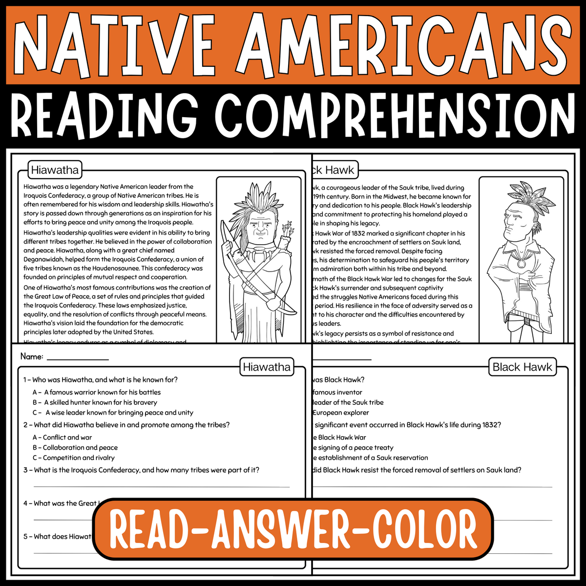 Famous Figures Native Americans Reading Comprehension Passages Bundle Made By Teachers
