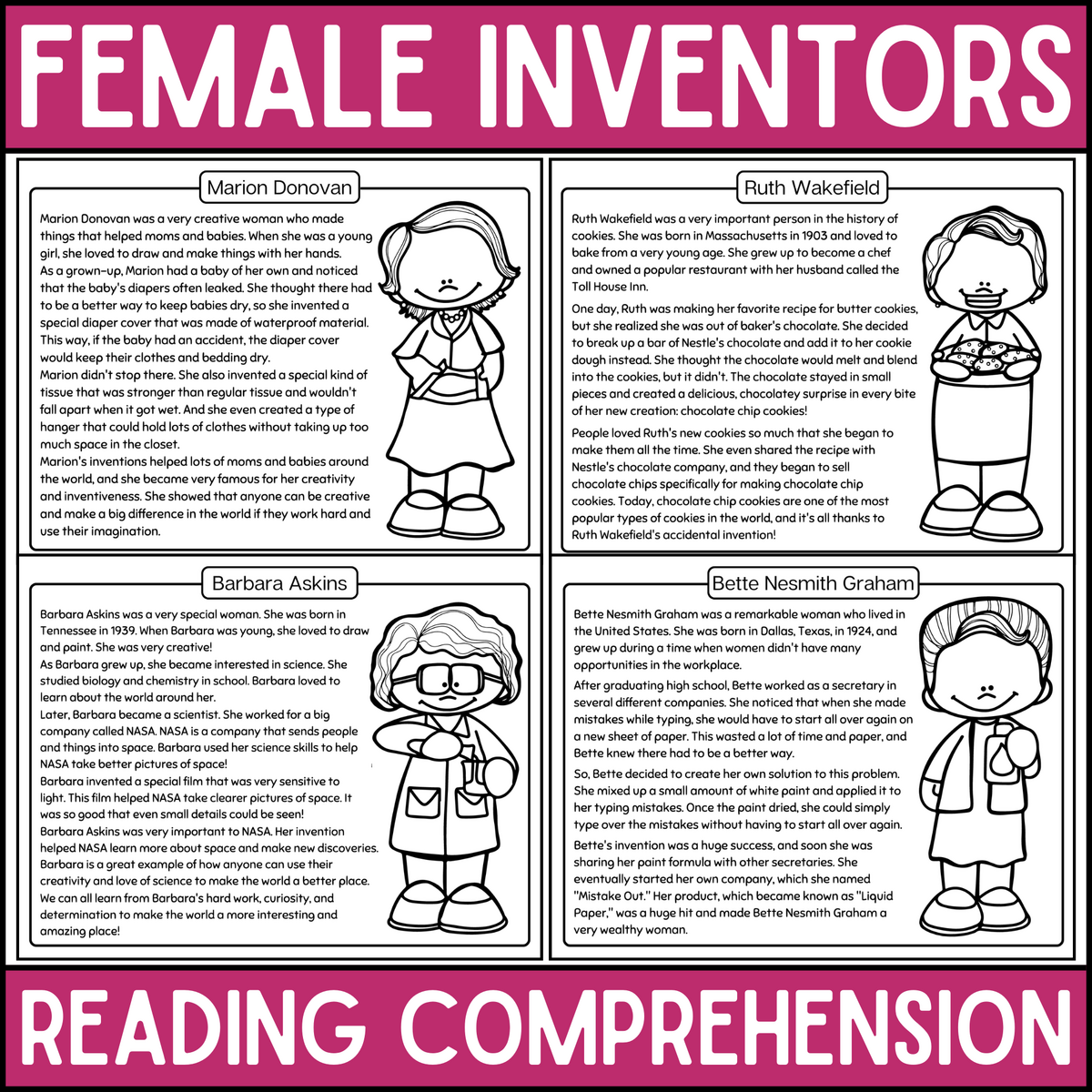 Female Inventors Reading Comprehension Passage BUNDLE Women S History Month Made By Teachers Child Inventors Nonfiction Reading Activity