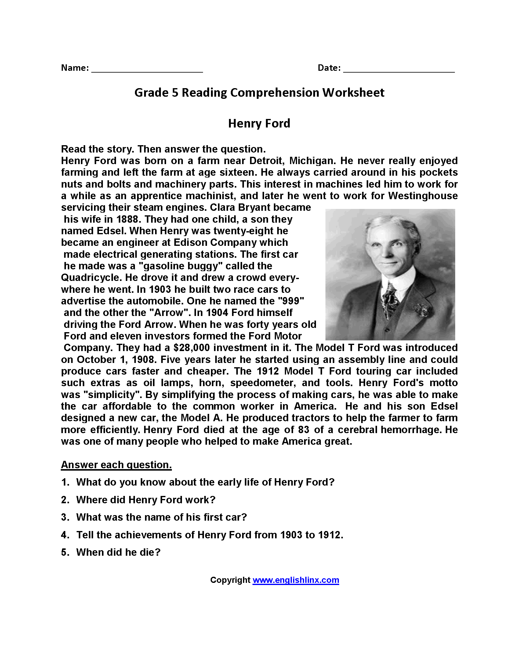 Fifth Grade Reading Worksheets Improve Fluency Vocabulary