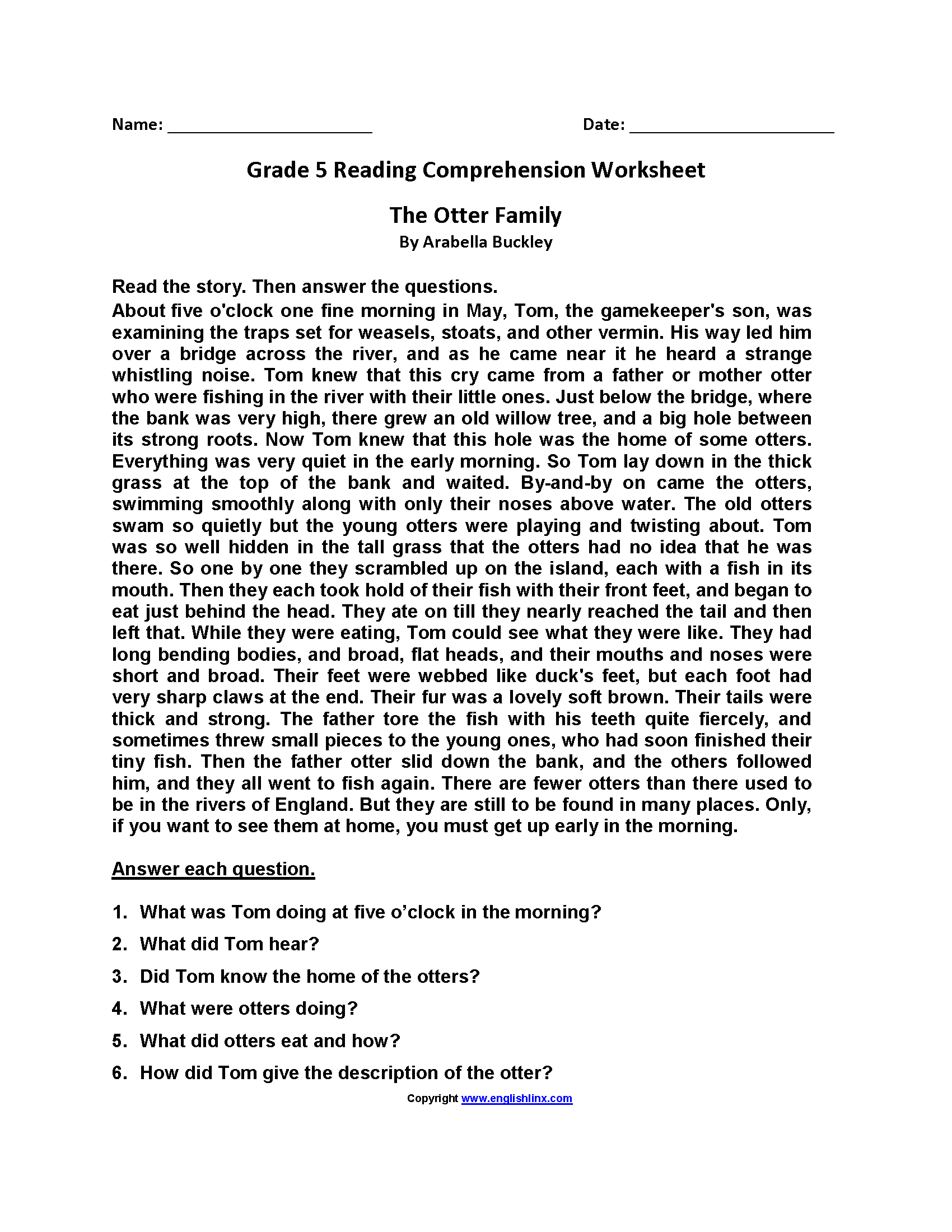 5th Grade Reading Comprehension Worksheets Inference Main Idea Text Evidence