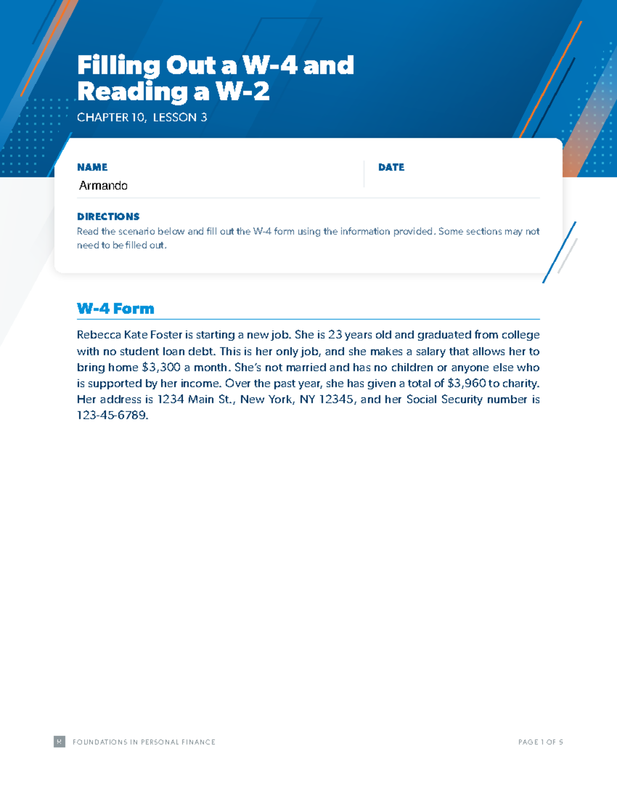Filling Out W 4 And Reading W 2 FPF 10 Lesson 3 Worksheet Studocu