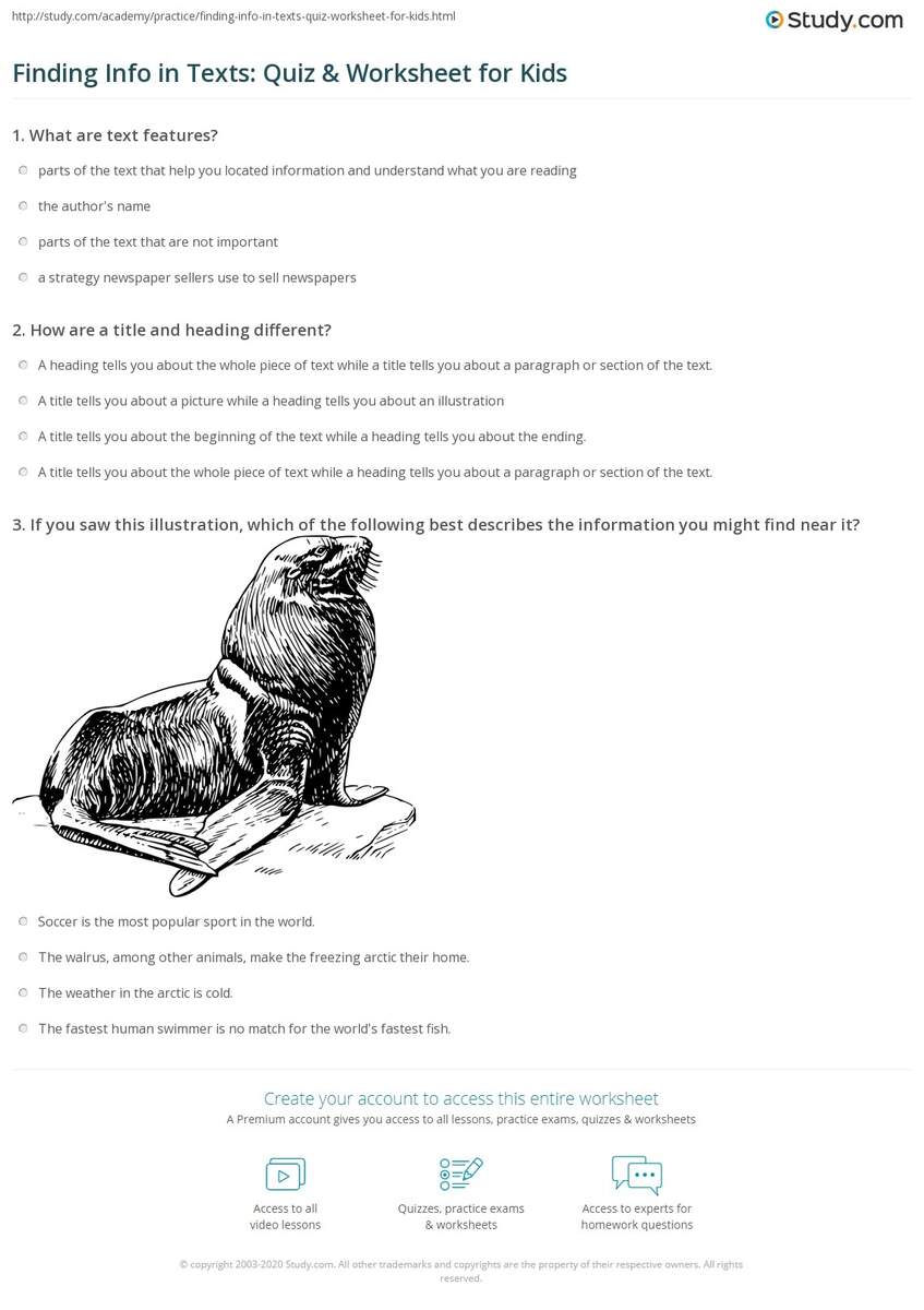 Finding Info In Texts Quiz Worksheet For Kids Study Finding Info In Texts Quiz Worksheet For Kids Study