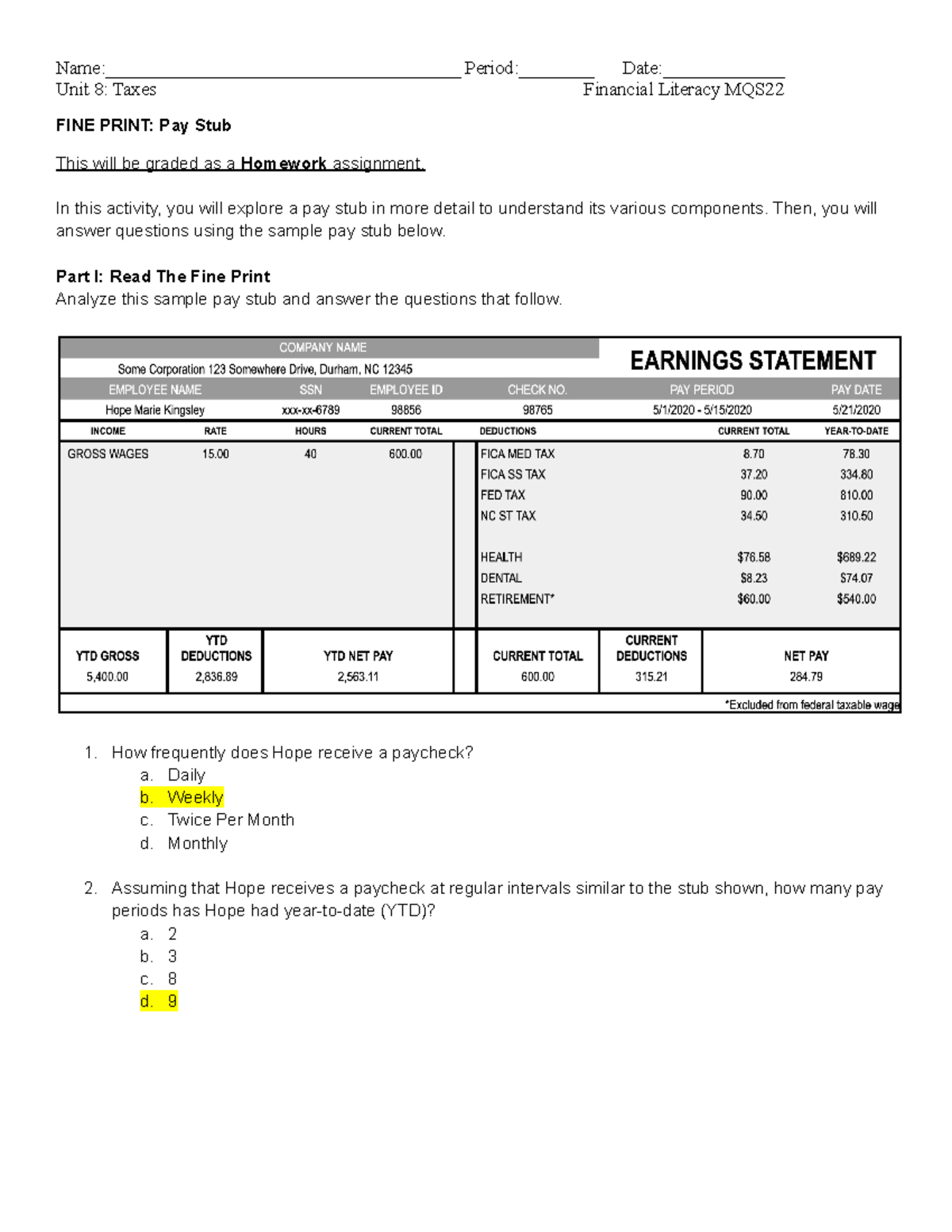 FINE Print Pay Stub Worksheet 8 02 Financial Literacy Homework Studocu FINE Print Pay Stub Worksheet 8 02 Financial Literacy Homework Studocu