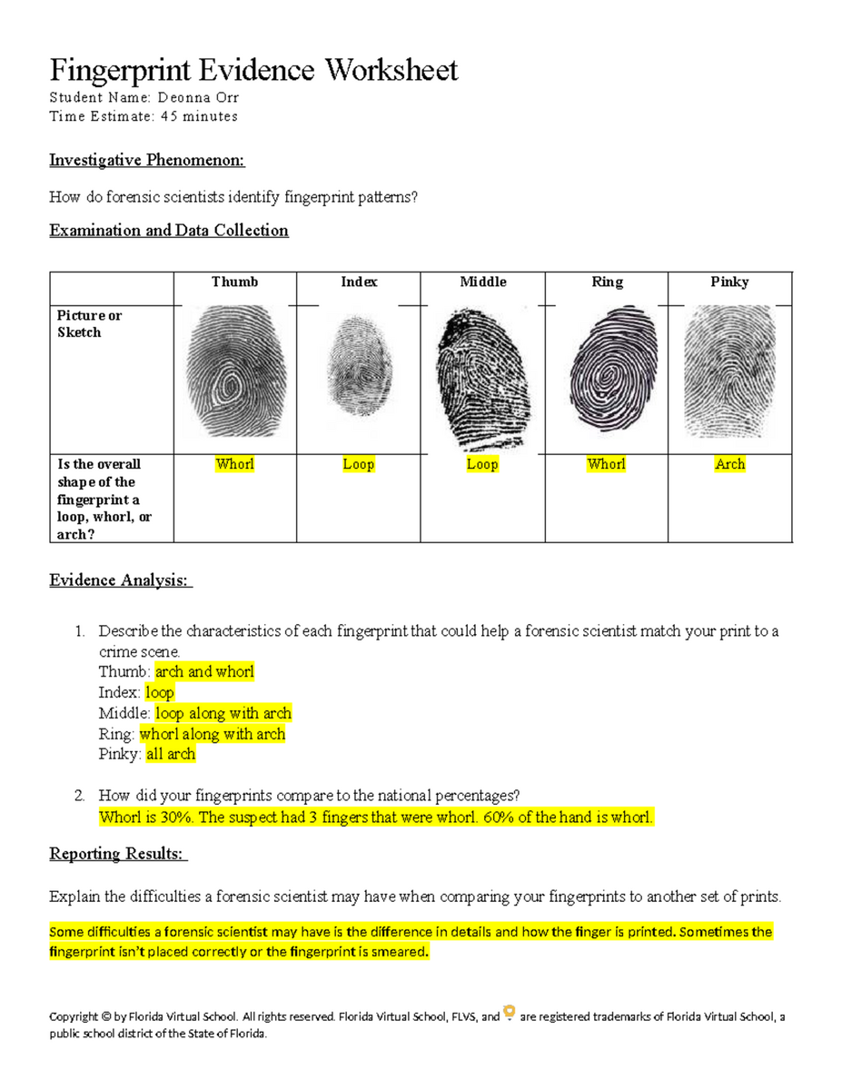 Fingerprint Evidence Worksheet Forensic Analysis Identification Studocu Fingerprint Evidence Worksheet Forensic Analysis Identification Studocu