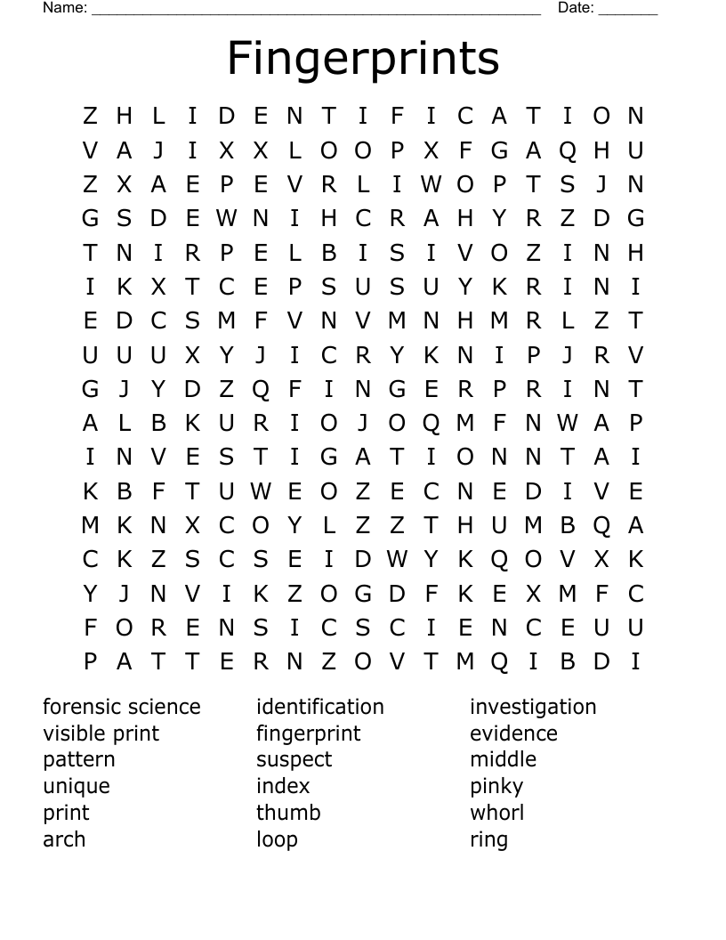 Fingerprints Word Search WordMint Fingerprints Word Search WordMint