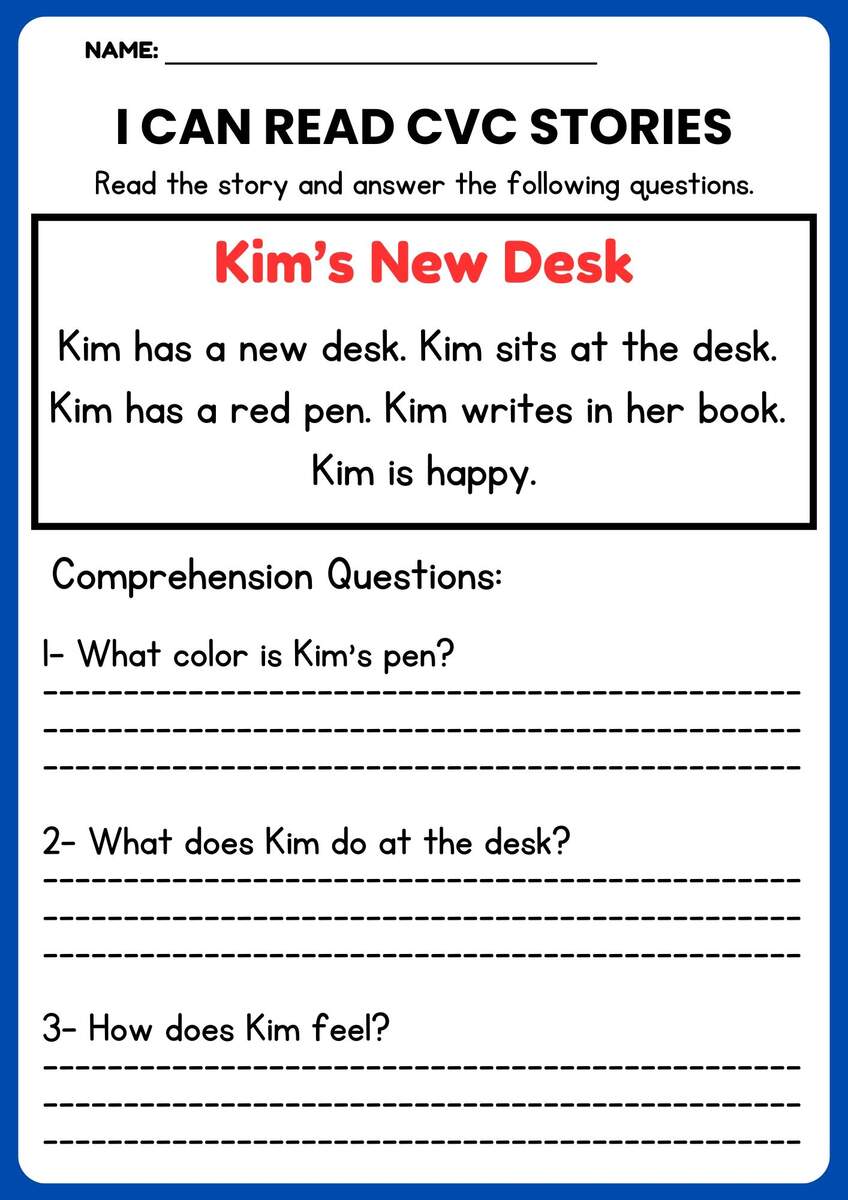 First Day Of School CVC Decodable Short Stories Worksheets With Questions Made By Teachers