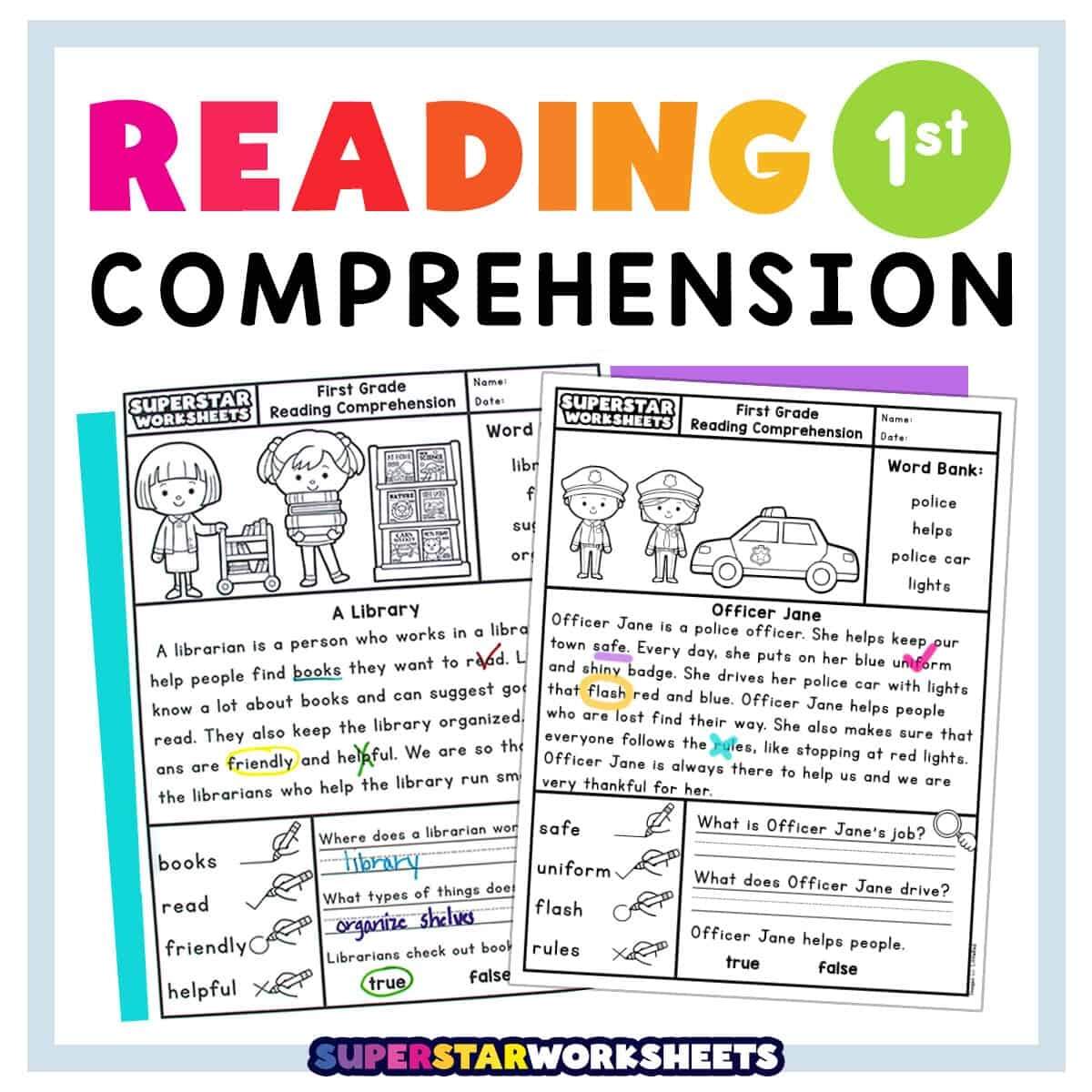 First Grade Reading Comprehension Superstar Worksheets First Grade Reading Comprehension Superstar Worksheets