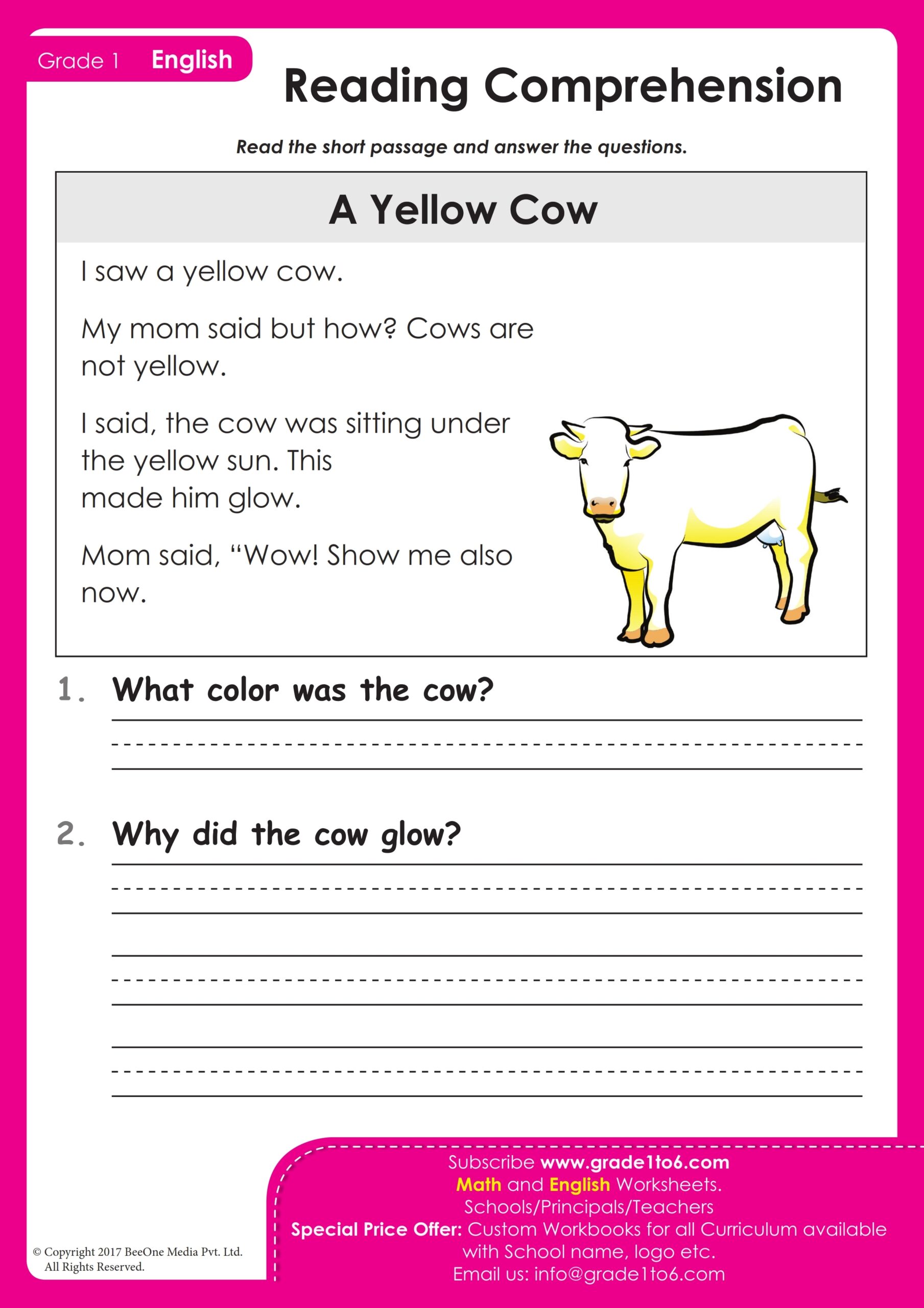 First Grade Reading Comprehension Worksheets Grade1to6 First Grade Reading Comprehension Worksheets Grade1to6