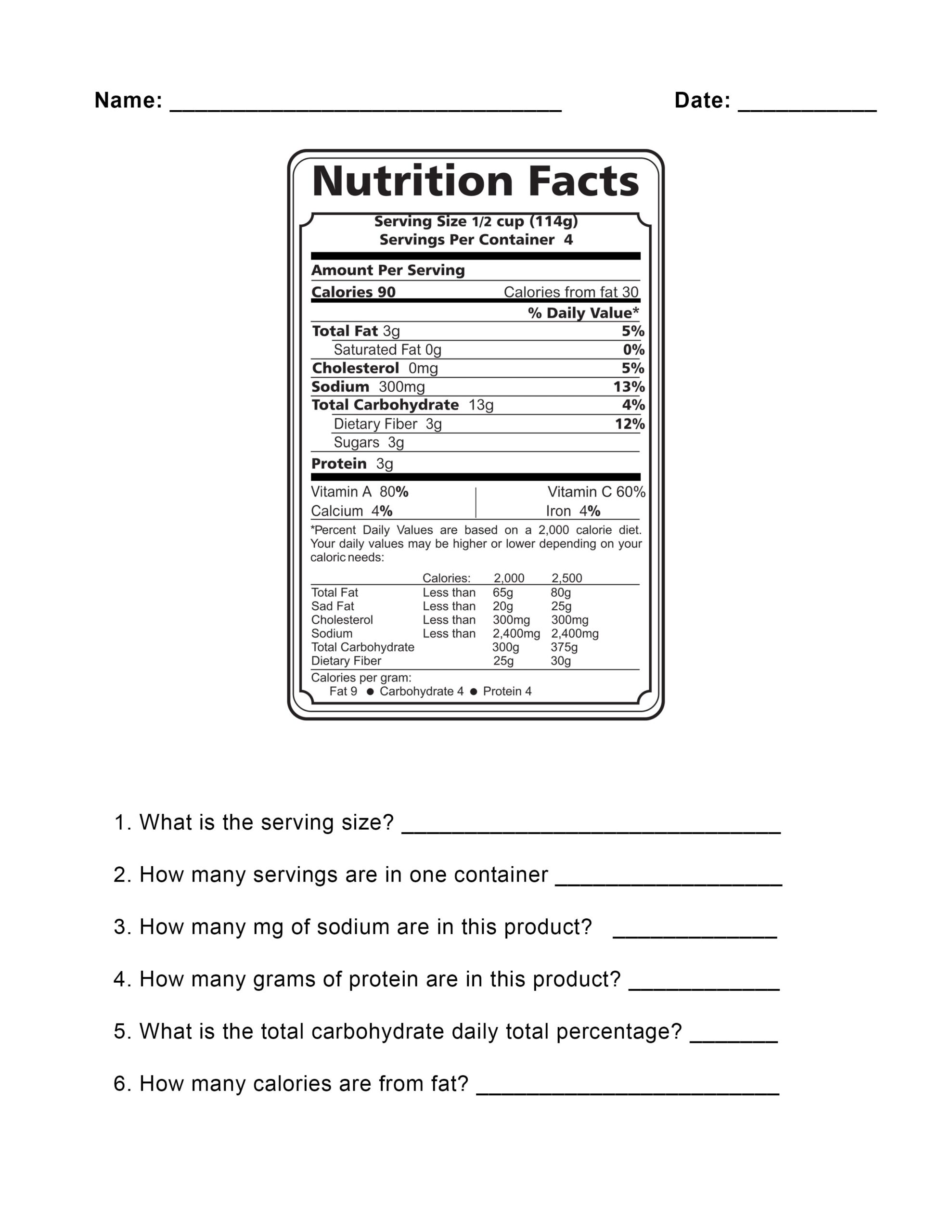 Reading Food Labels Content Sheet Worksheet And Answer Key Made By Teachers