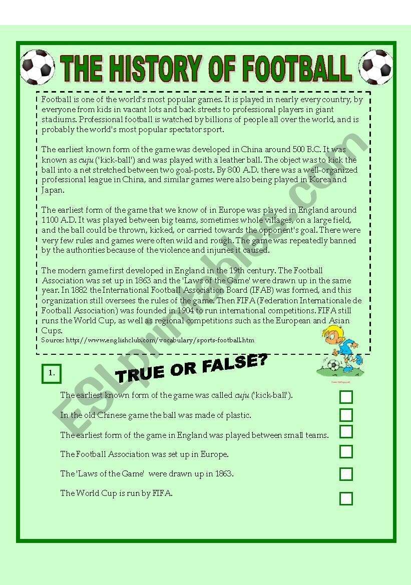 FOOTBALL Reading Comprehension Matching Exercise Speaking 3 Pages KEY ESL Worksheet By Moni K FOOTBALL Reading Comprehension Matching Exercise Speaking 3 Pages KEY ESL Worksheet By Moni K